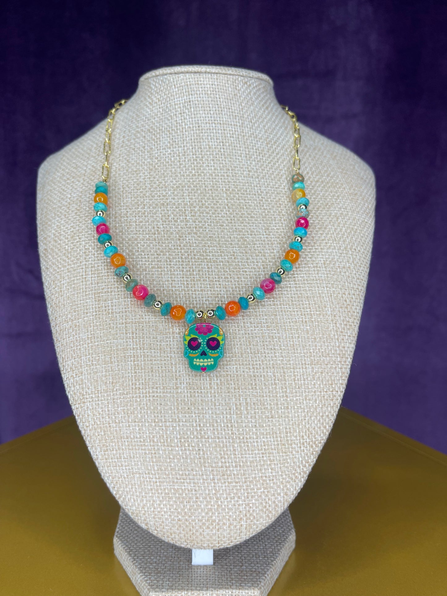 Turquoise and glass beads día de los Muertos