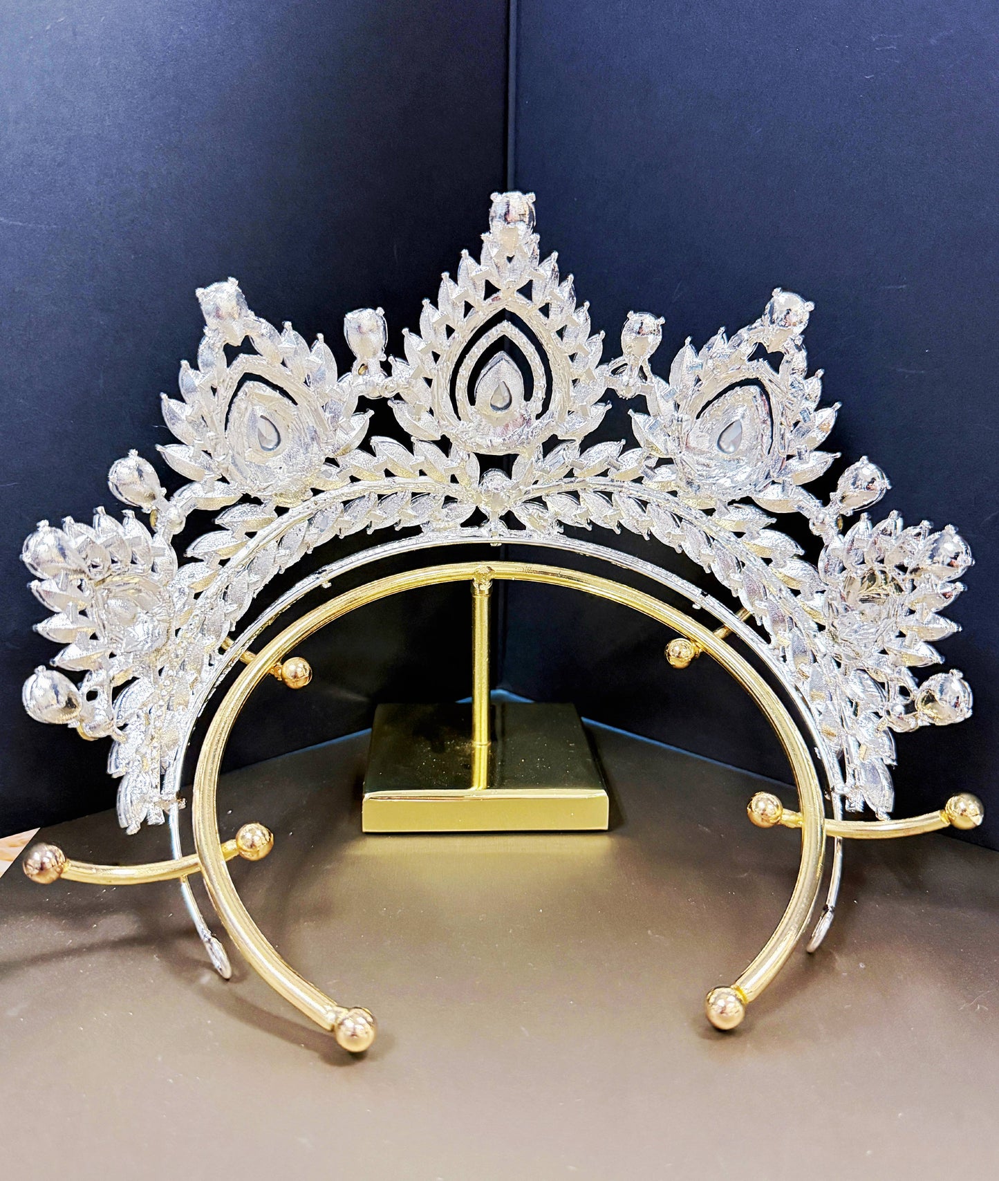 Rhinestone Crown, Vintage Crystal Crown, Large Silver Crown