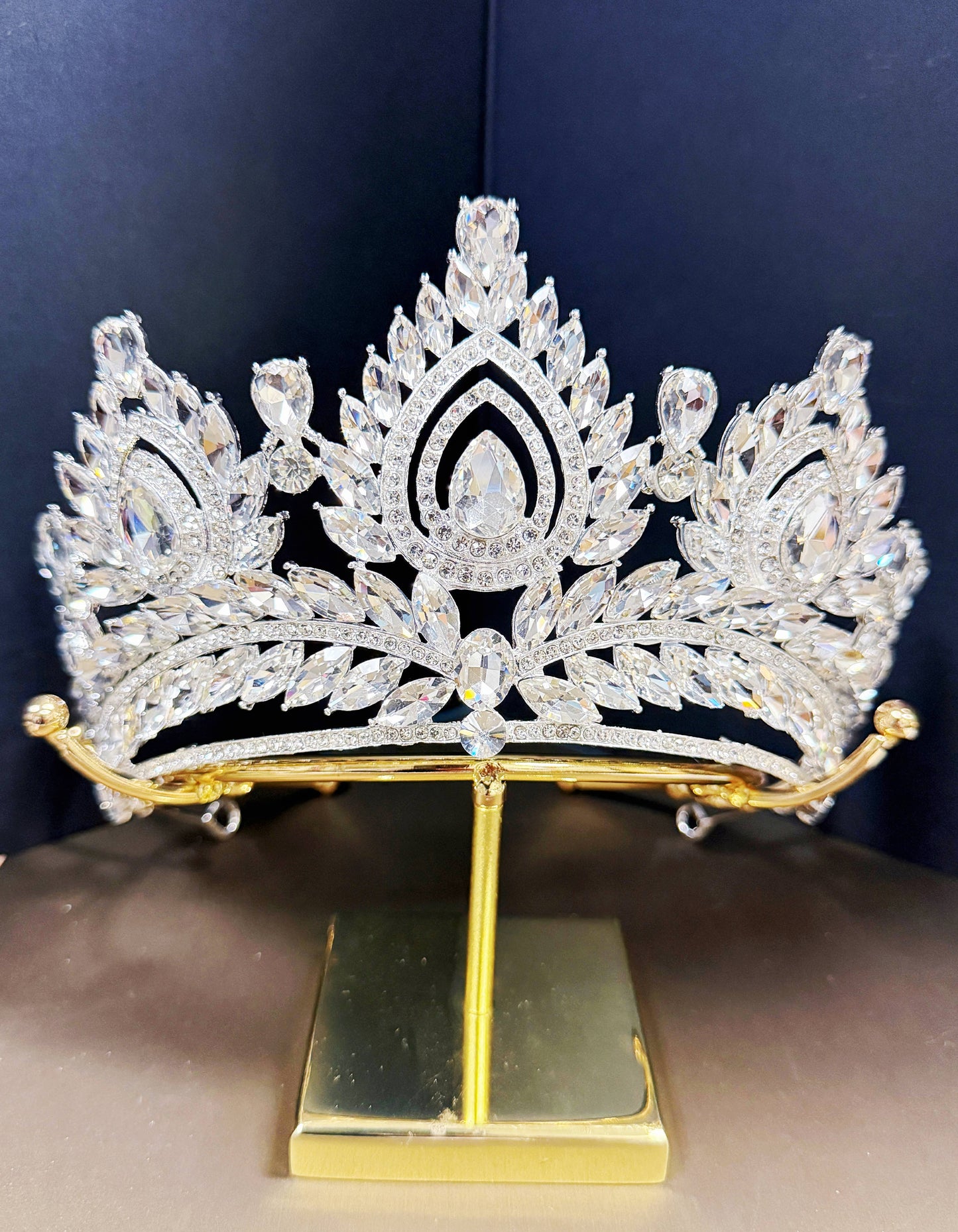 Rhinestone Crown, Vintage Crystal Crown, Large Silver Crown