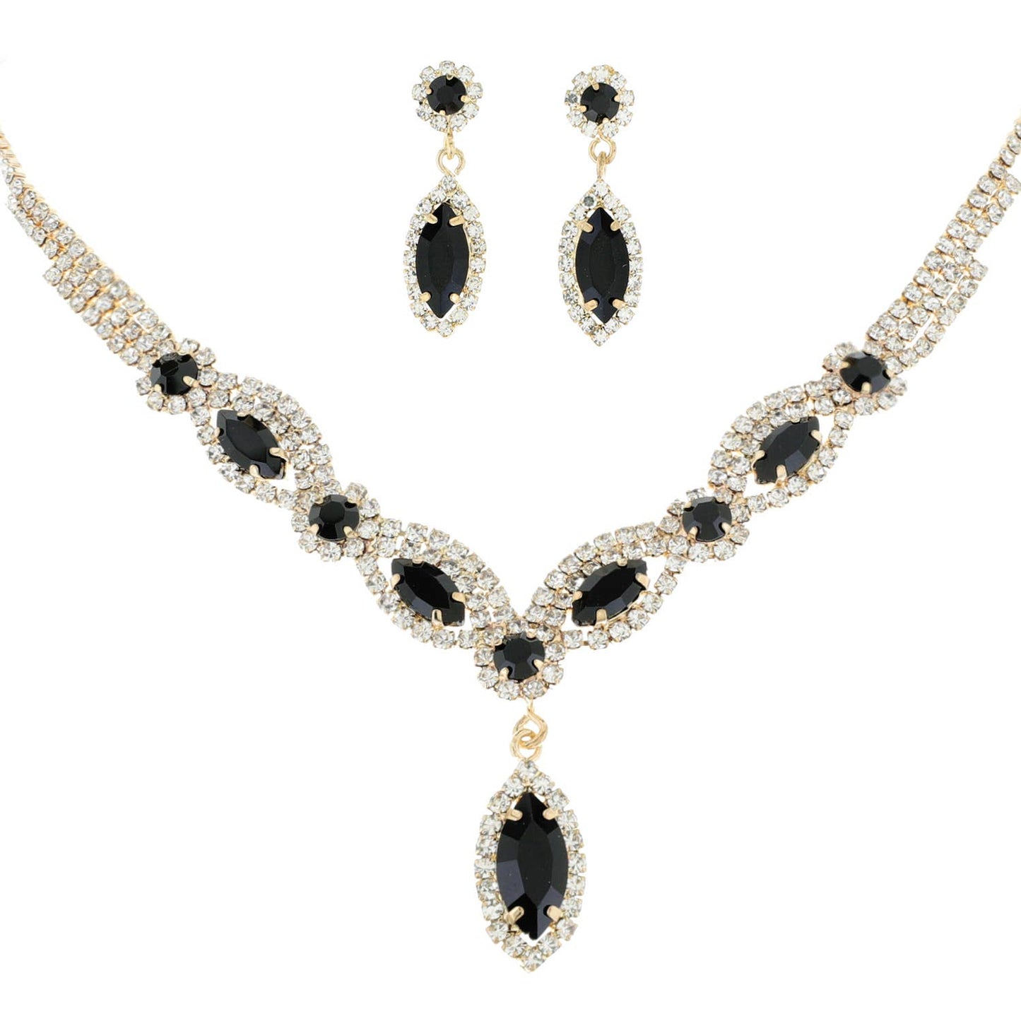 Crystal Rhinestone Petal Lariat Necklace Set