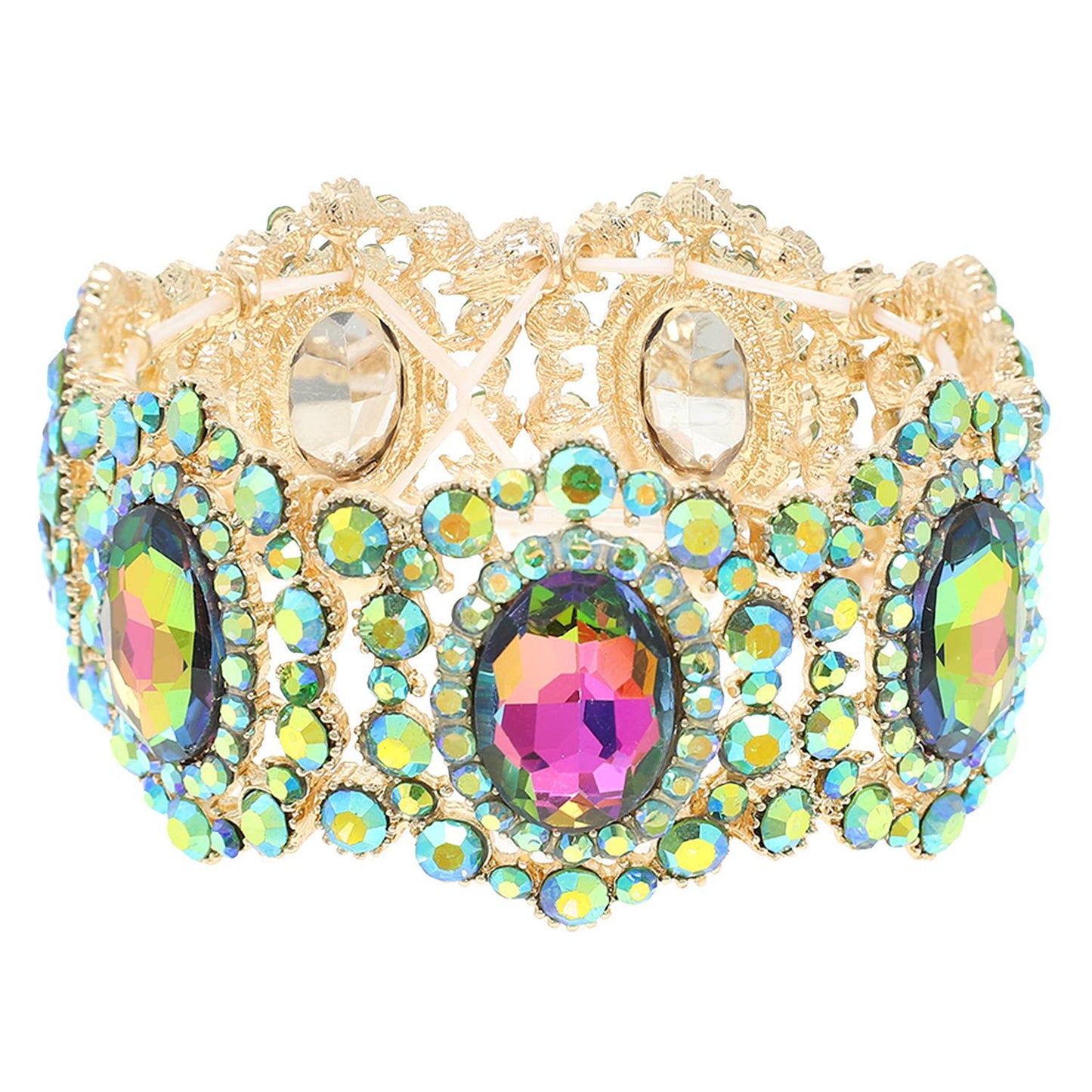 Baroque Crystal Gemstone Cluster Stretch Bracelet