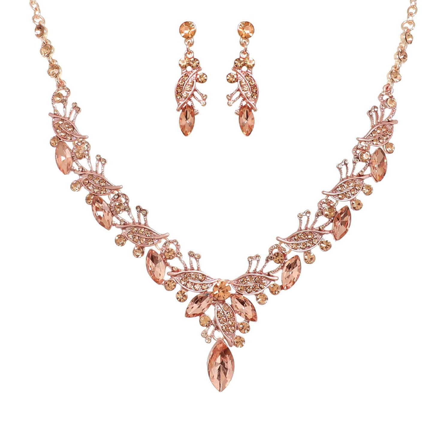 Vine Gemstone Cluster V-Shaped Necklace Set