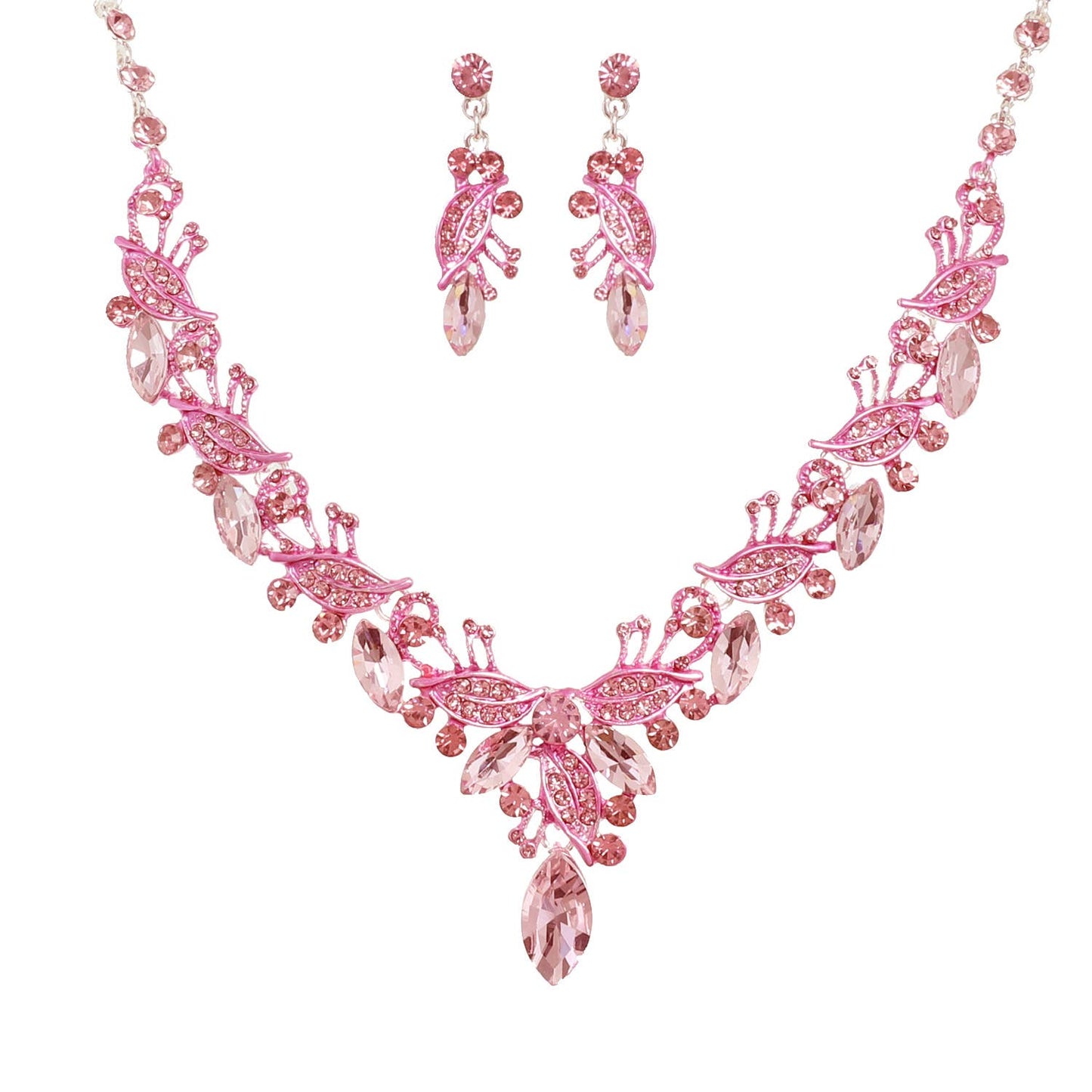 Vine Gemstone Cluster V-Shaped Necklace Set