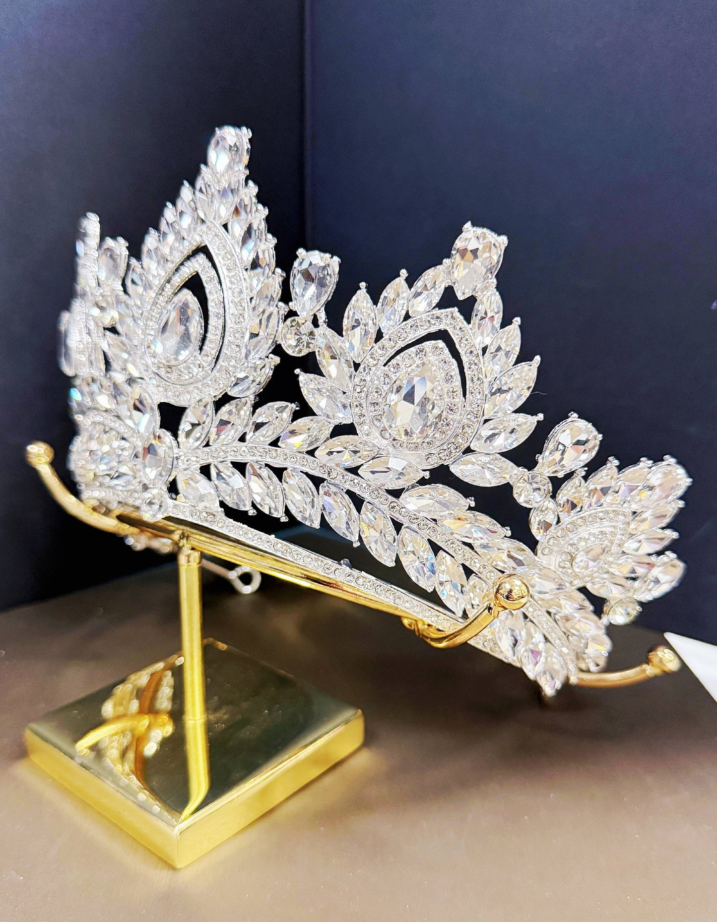 Rhinestone Crown, Vintage Crystal Crown, Large Silver Crown