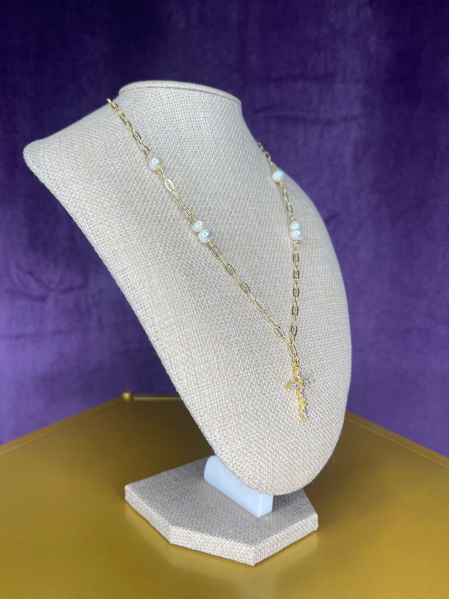 Pearls on 14kt gold plated chain