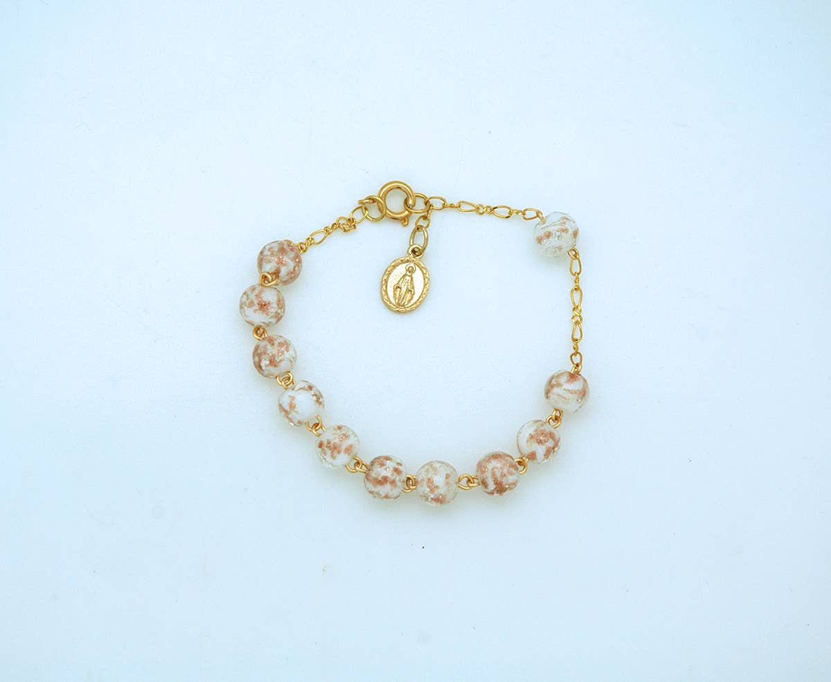 PMLB900W- White Luminous Glass Beaded Rosary Bracelet