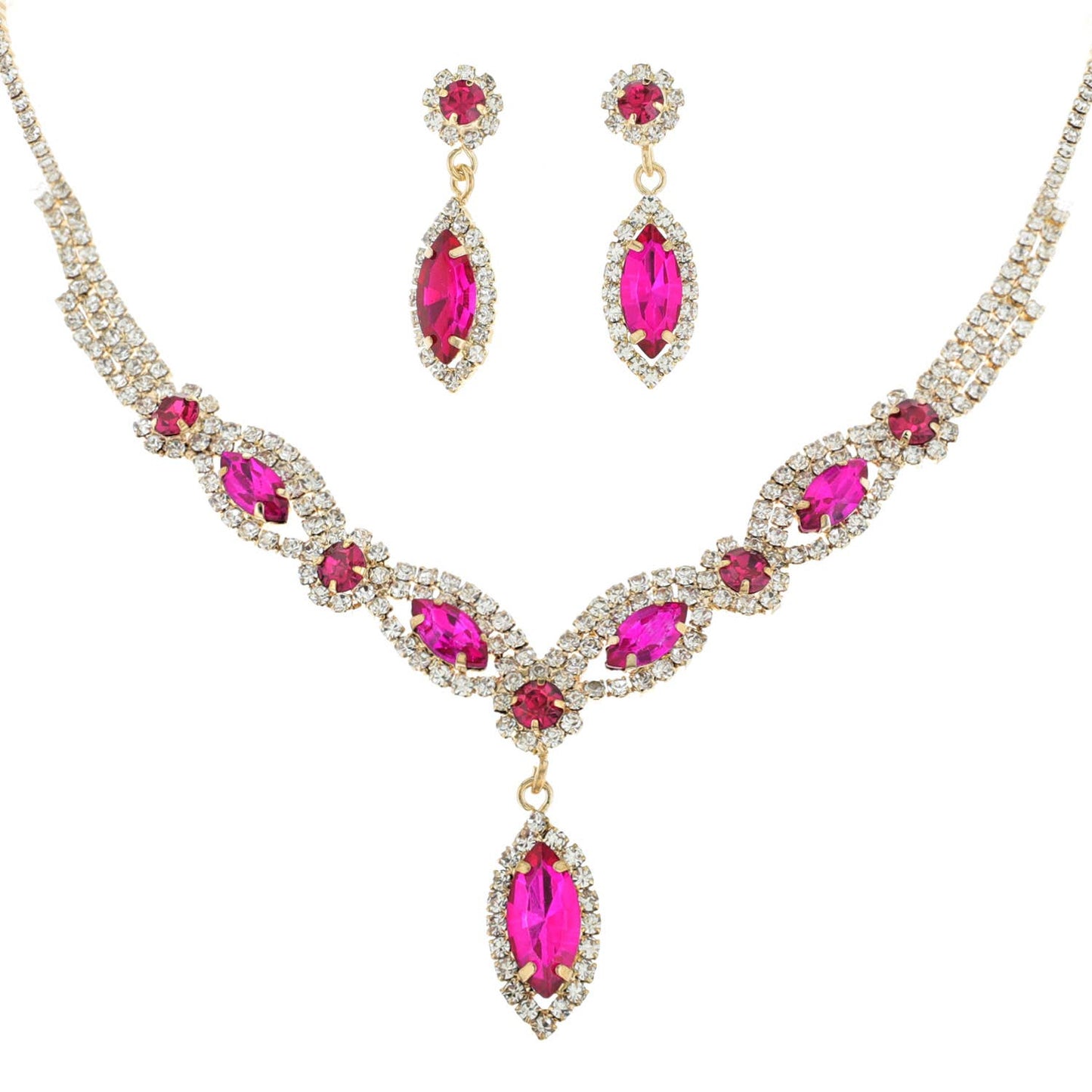 Crystal Rhinestone Petal Lariat Necklace Set