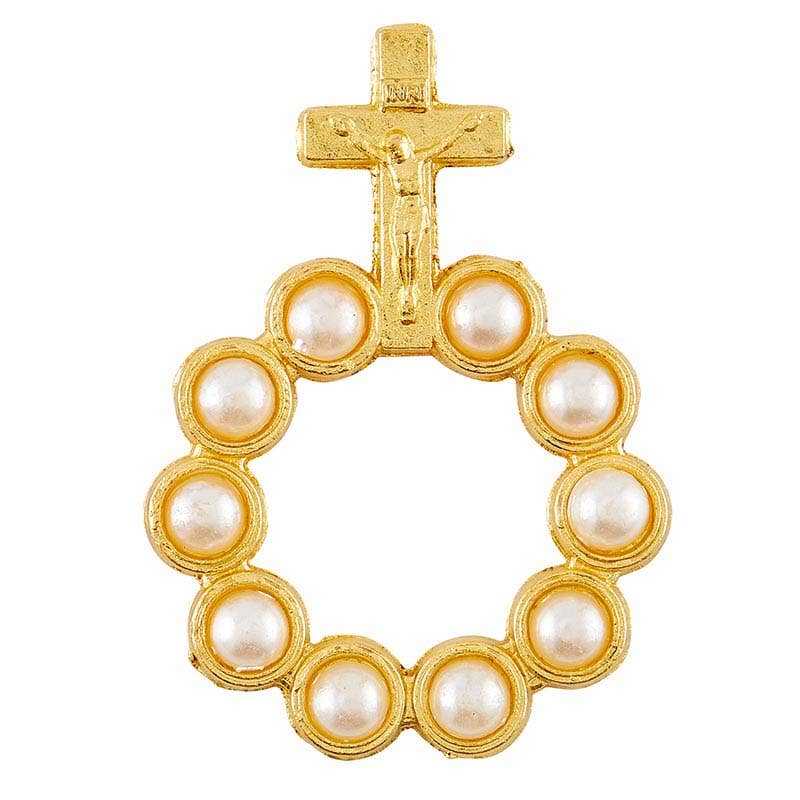 Crucifix W Pearls Rosary Ring