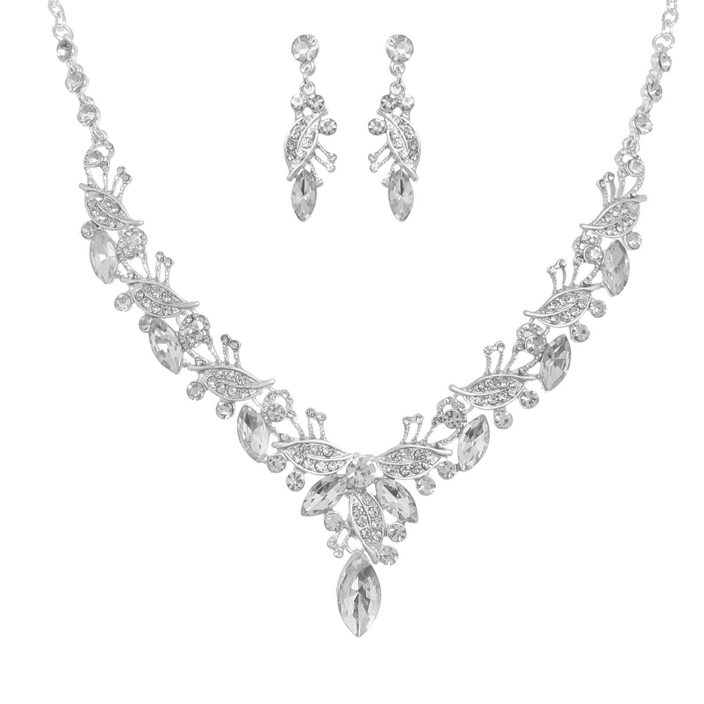 Vine Gemstone Cluster V-Shaped Necklace Set