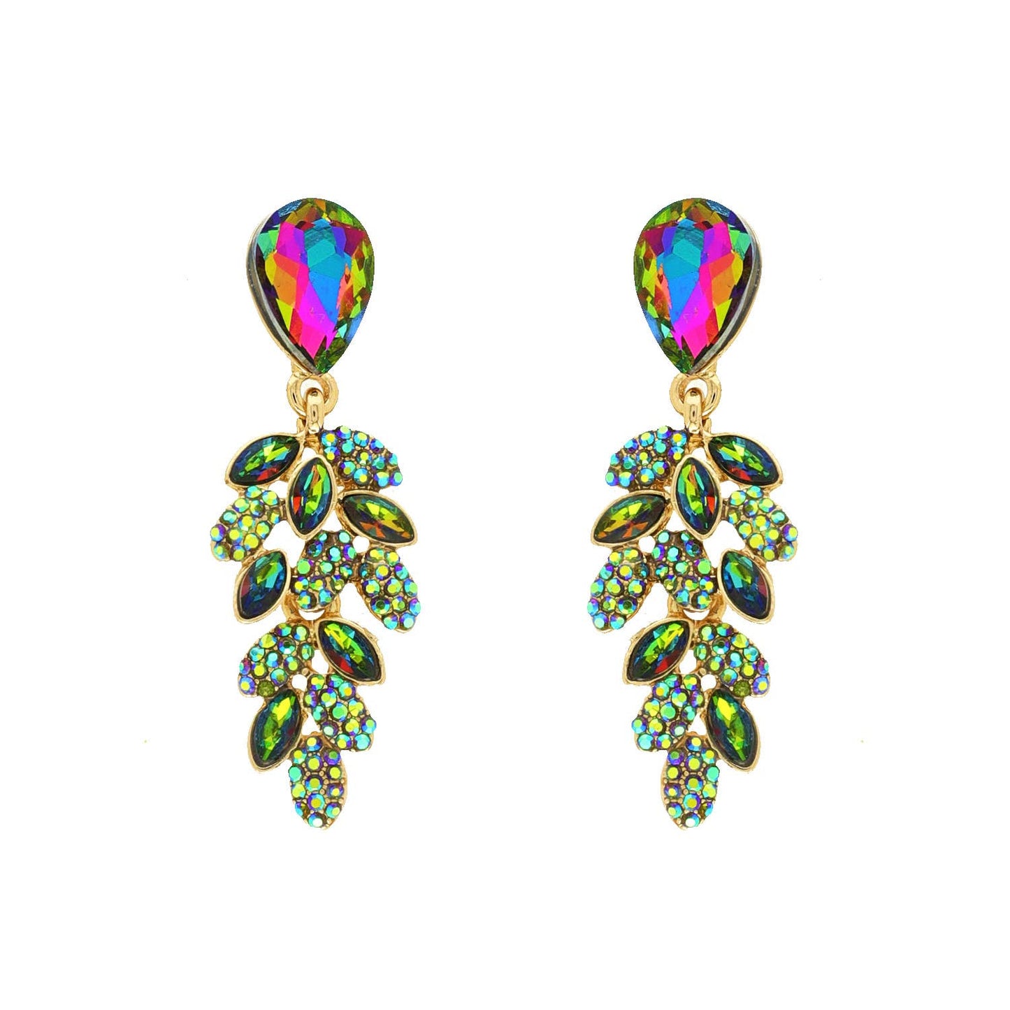 Teardrop Post Multi Rhinestone & Pave Drop Dangle Earrings