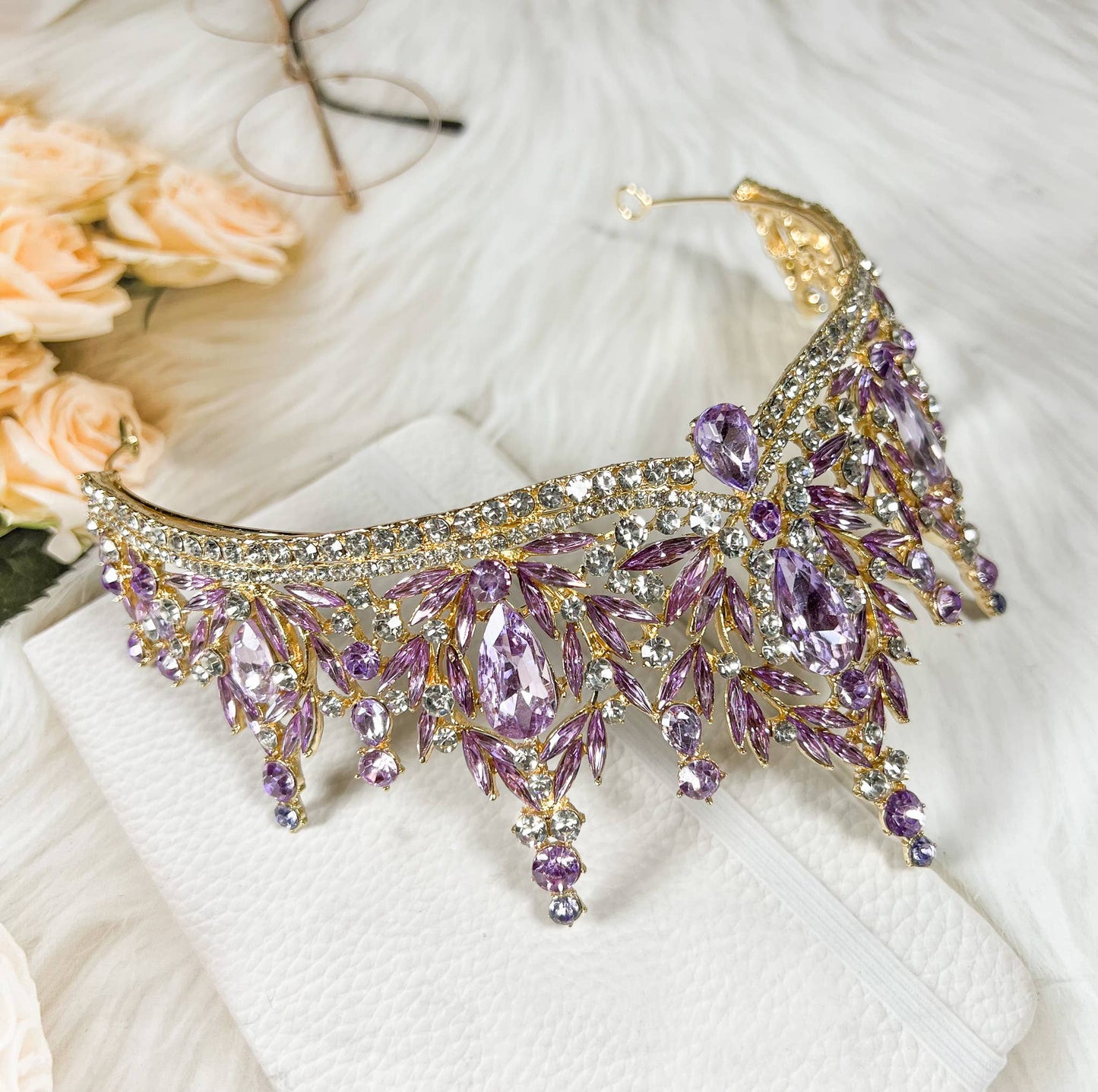 Purple tiara, Lavender crown, Victorian tiara, Crystal crown