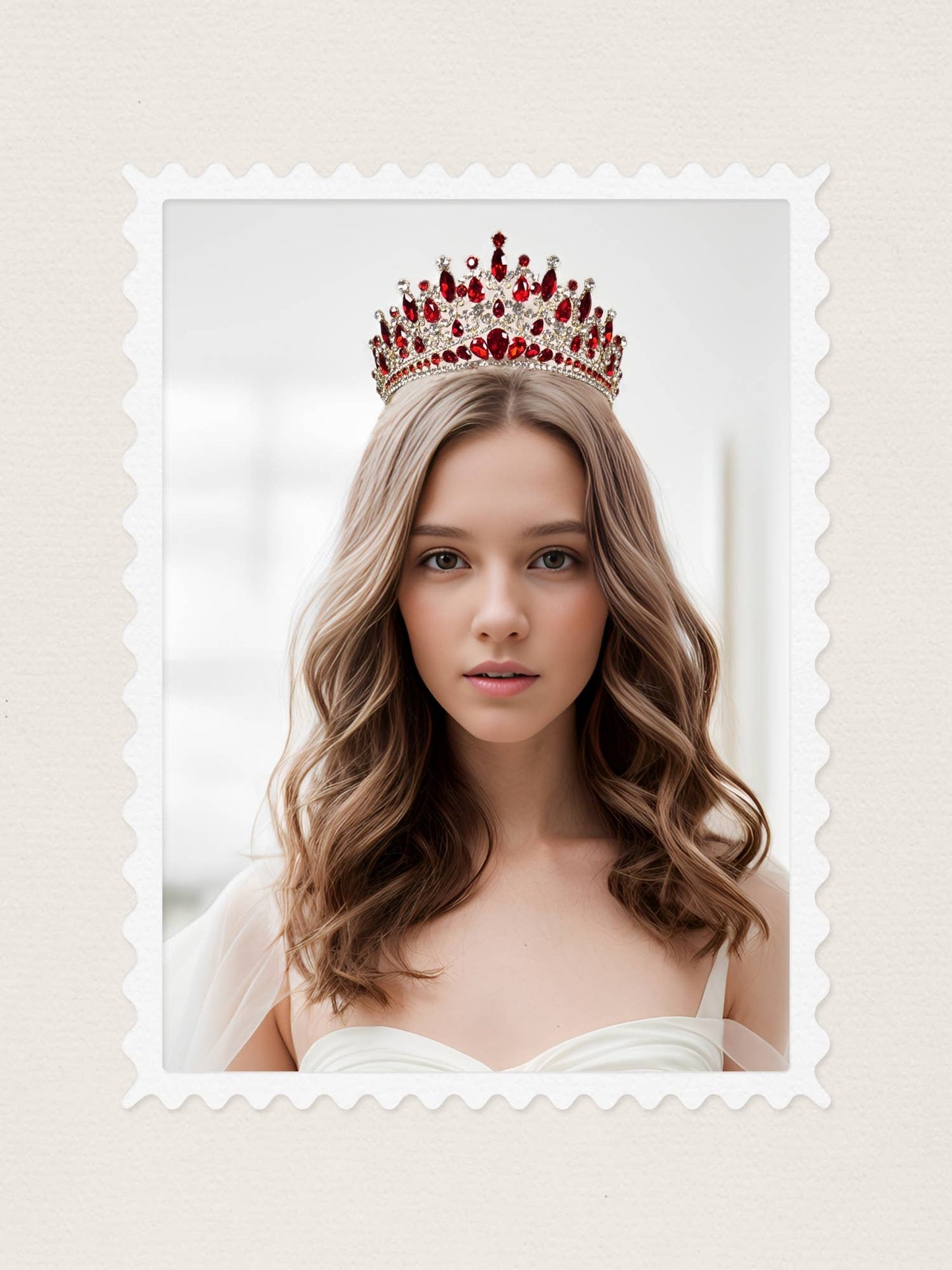 Ruby Red Crown for Bridal Princess Tiara Wedding Headpiece
