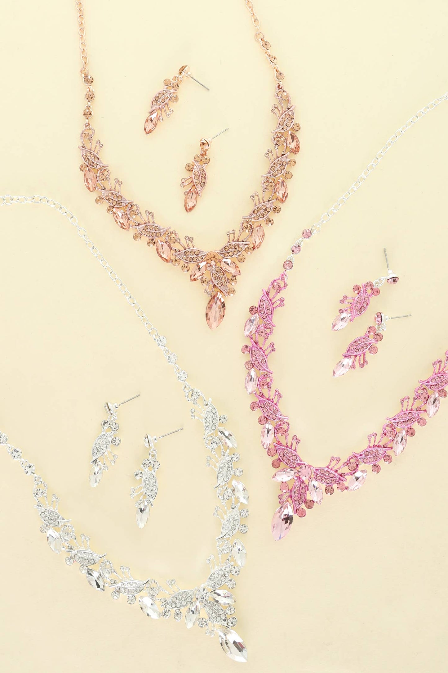 Vine Gemstone Cluster V-Shaped Necklace Set