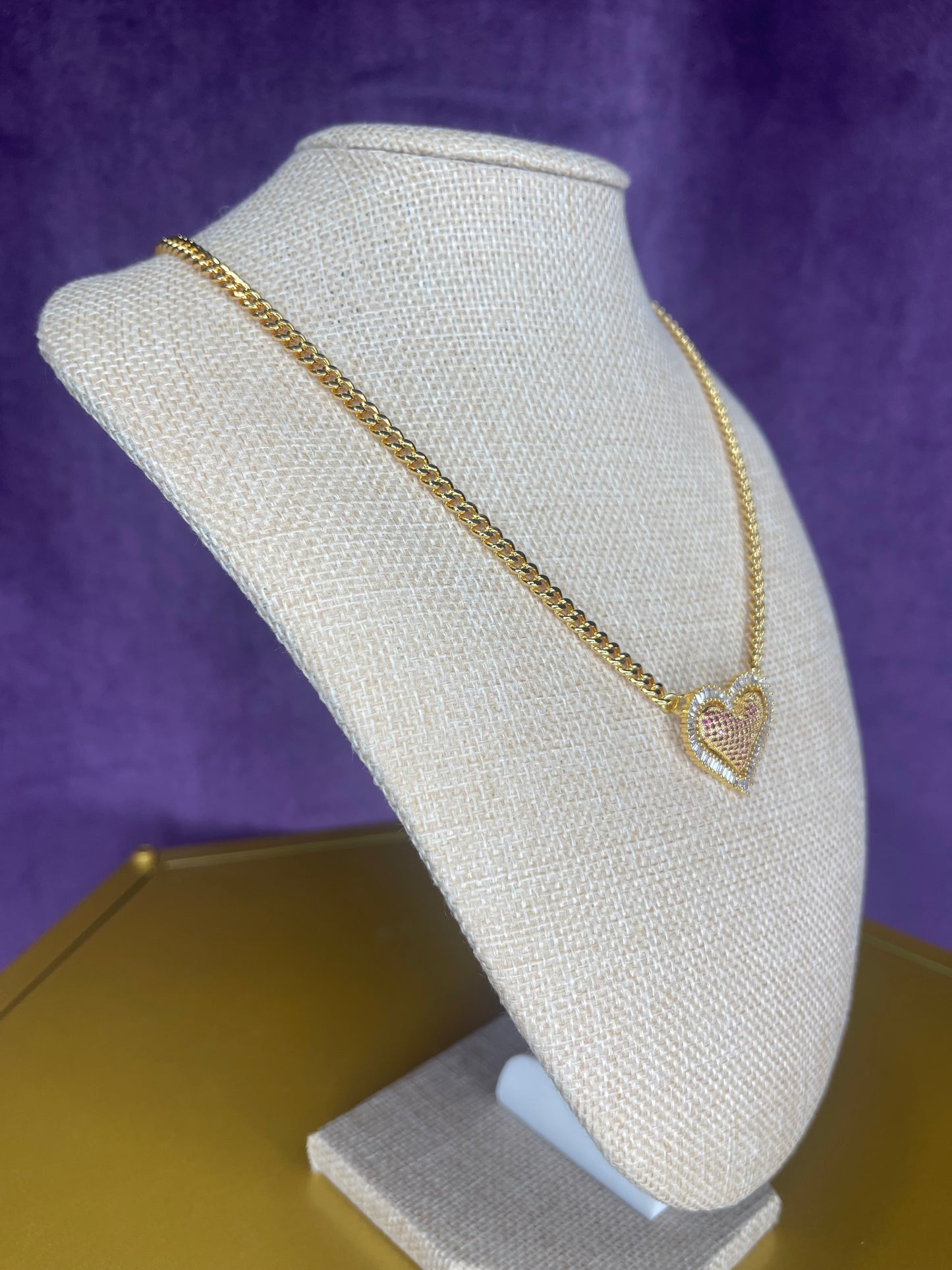 Pink CZ Heart Pendant Necklace