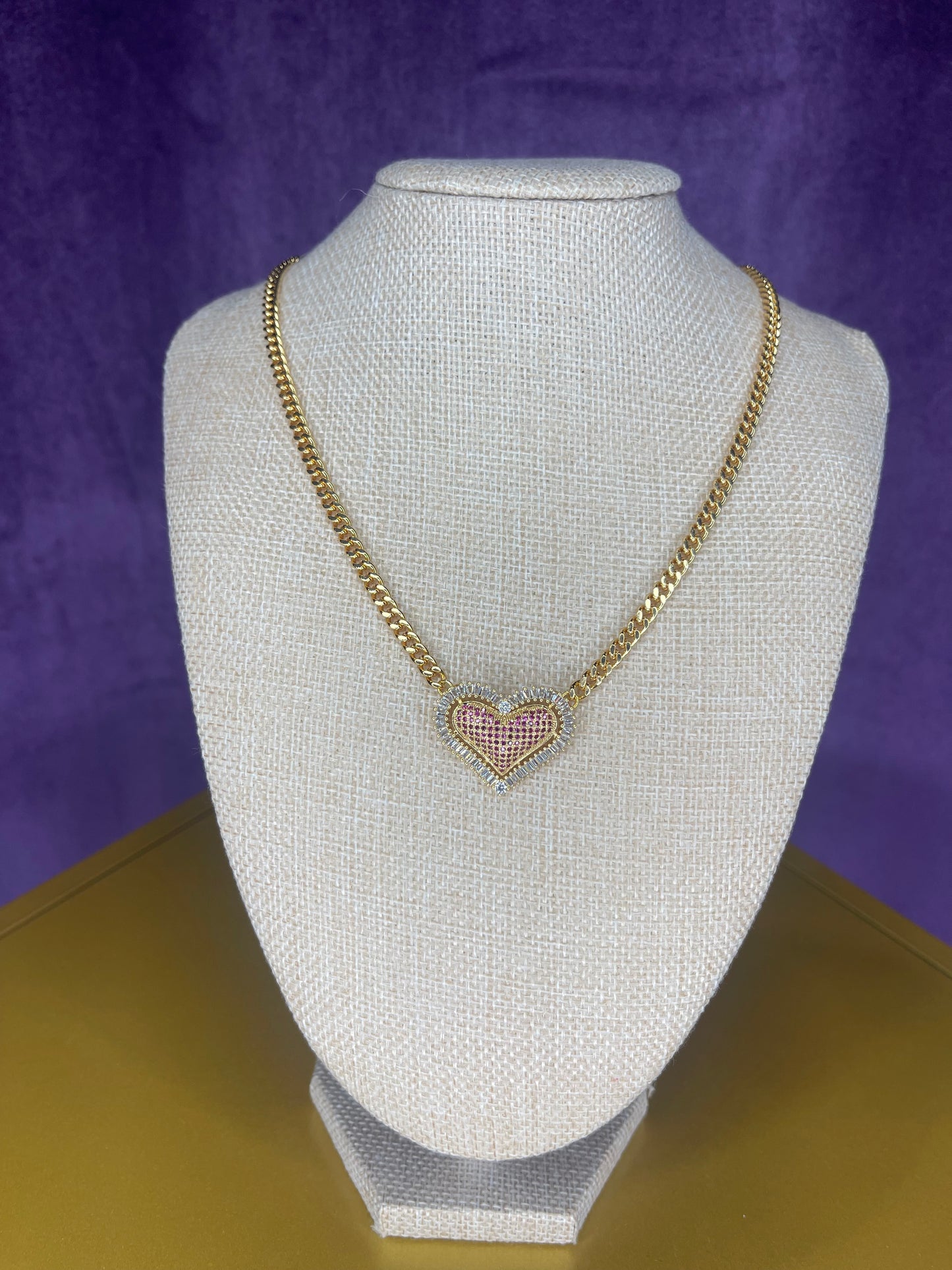Pink CZ Heart Pendant Necklace