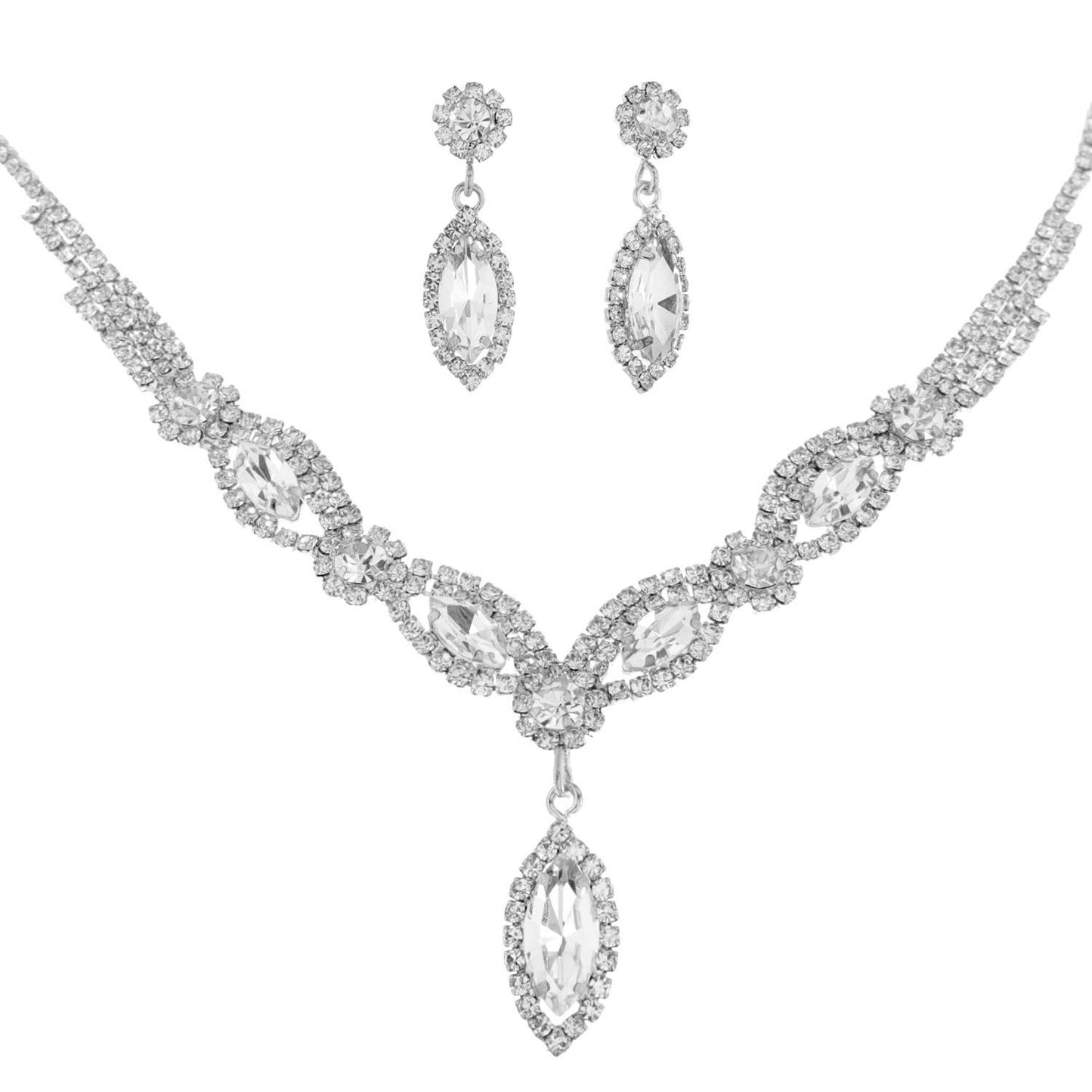 Crystal Rhinestone Petal Lariat Necklace Set
