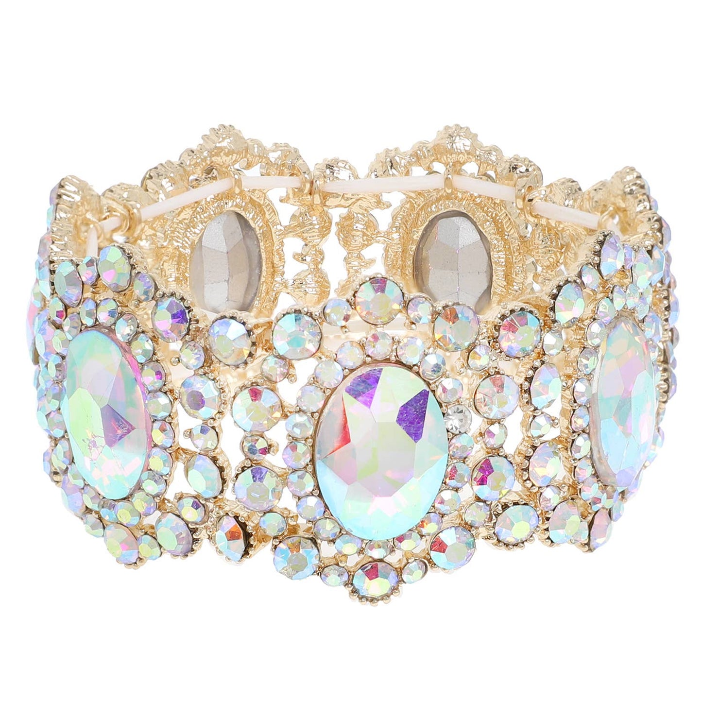 Baroque Crystal Gemstone Cluster Stretch Bracelet