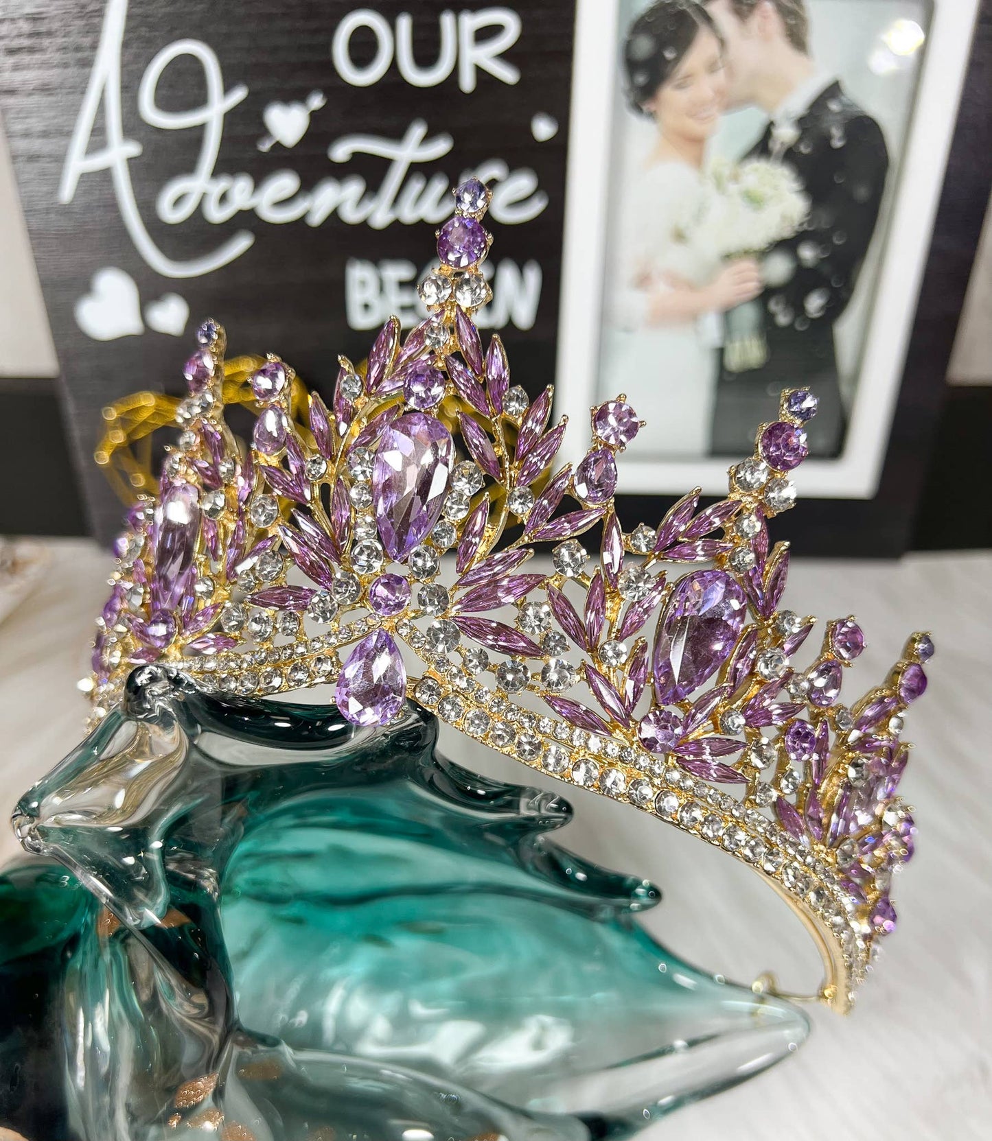 Purple tiara, Lavender crown, Victorian tiara, Crystal crown
