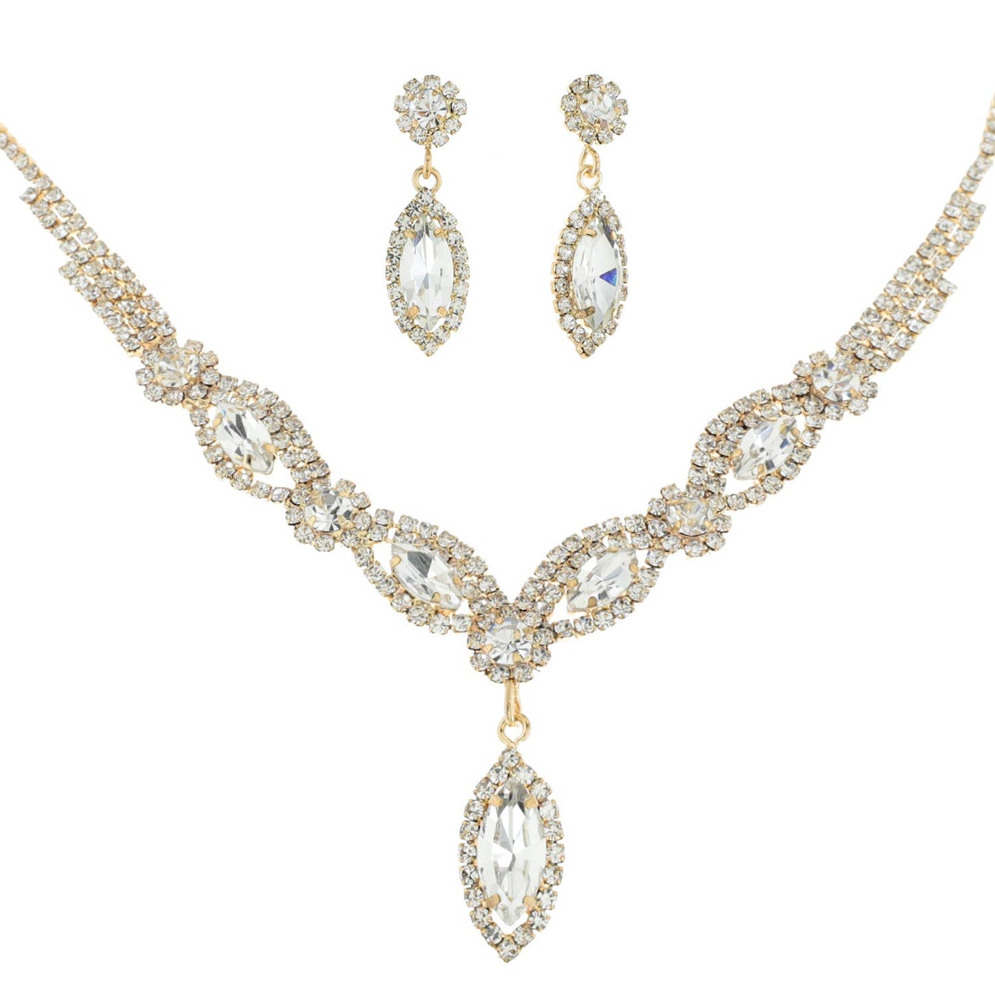 Crystal Rhinestone Petal Lariat Necklace Set