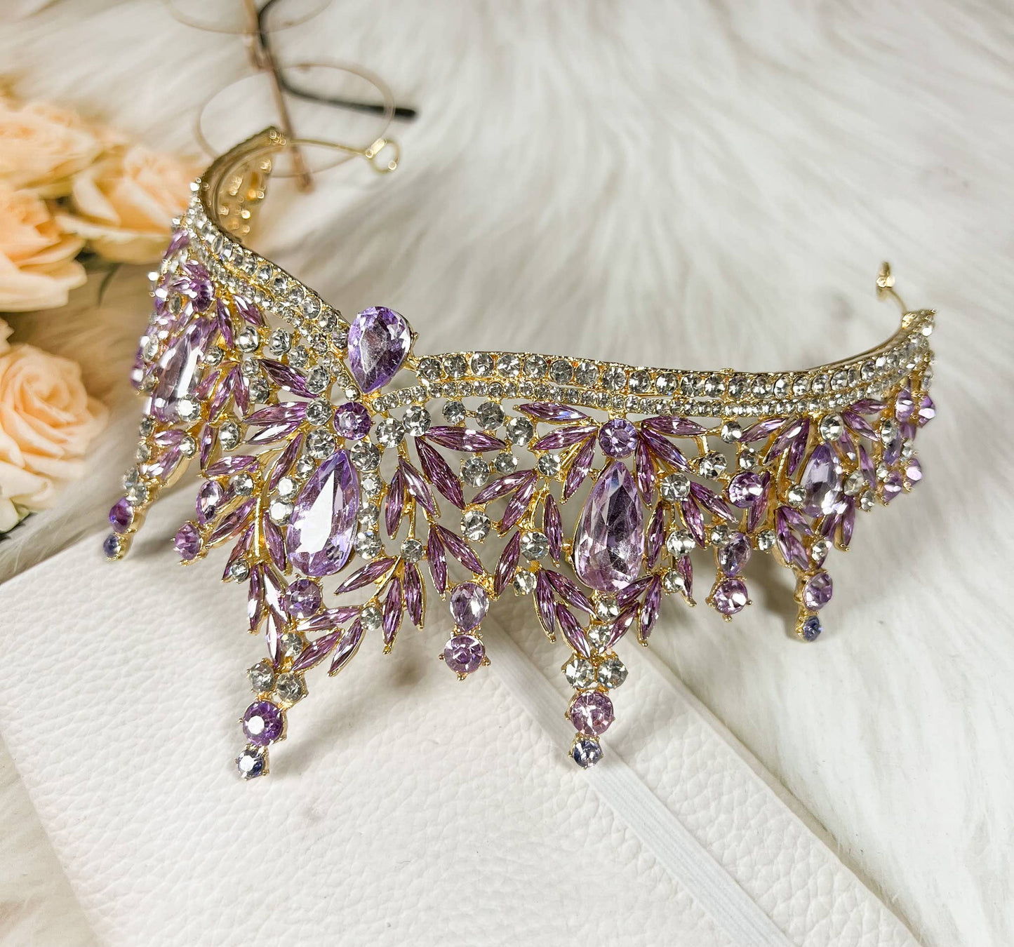 Purple tiara, Lavender crown, Victorian tiara, Crystal crown