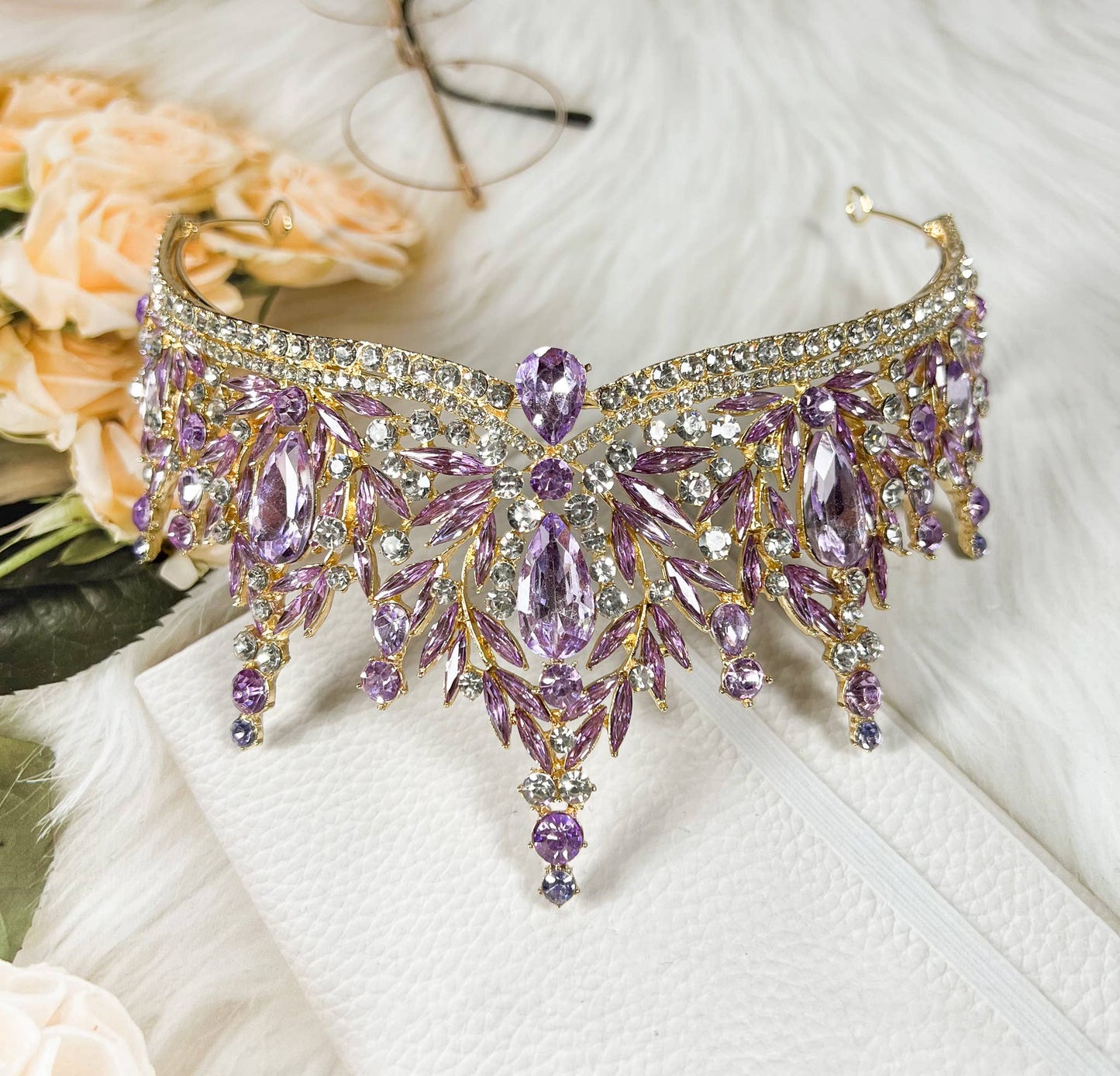 Purple tiara, Lavender crown, Victorian tiara, Crystal crown