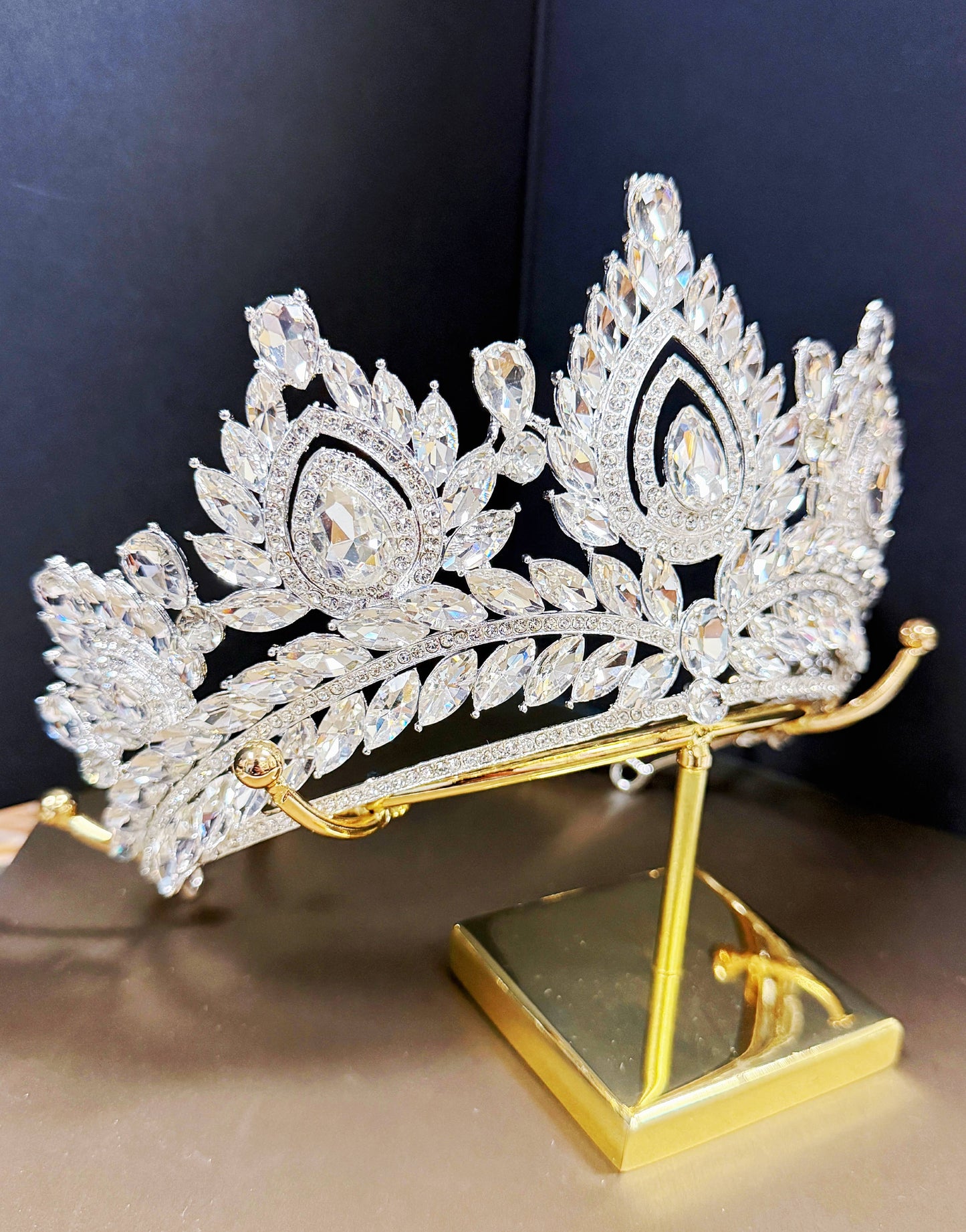 Rhinestone Crown, Vintage Crystal Crown, Large Silver Crown