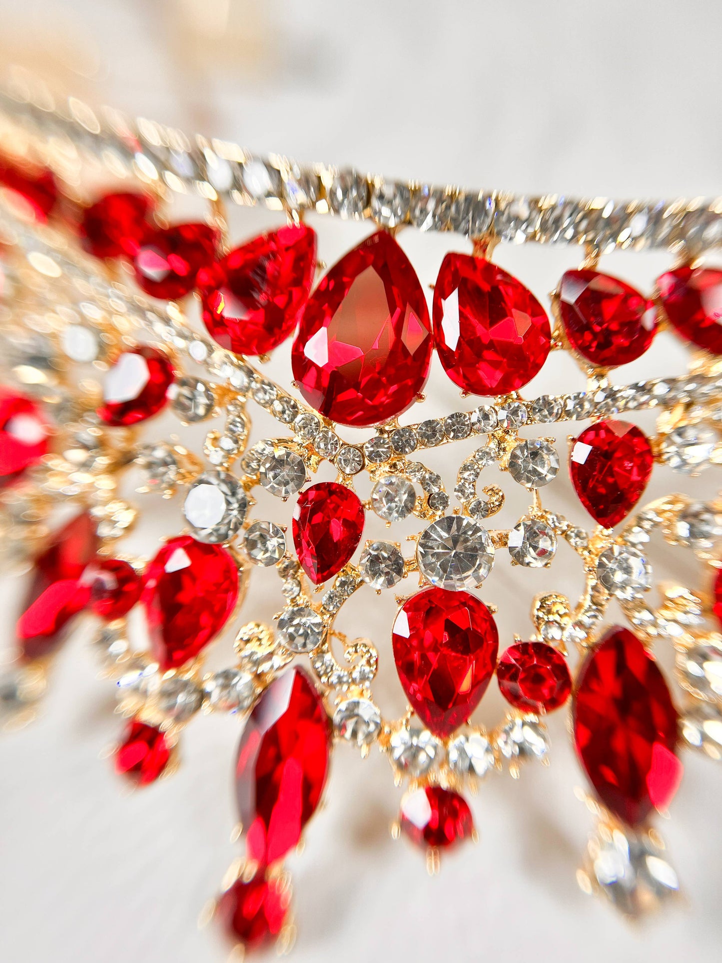 Ruby Red Crown for Bridal Princess Tiara Wedding Headpiece