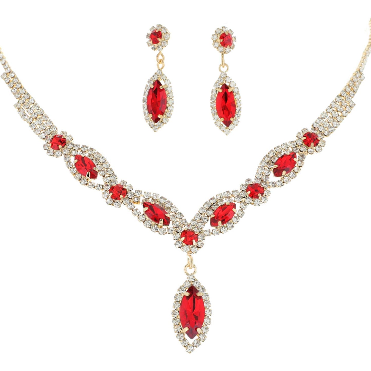 Crystal Rhinestone Petal Lariat Necklace Set