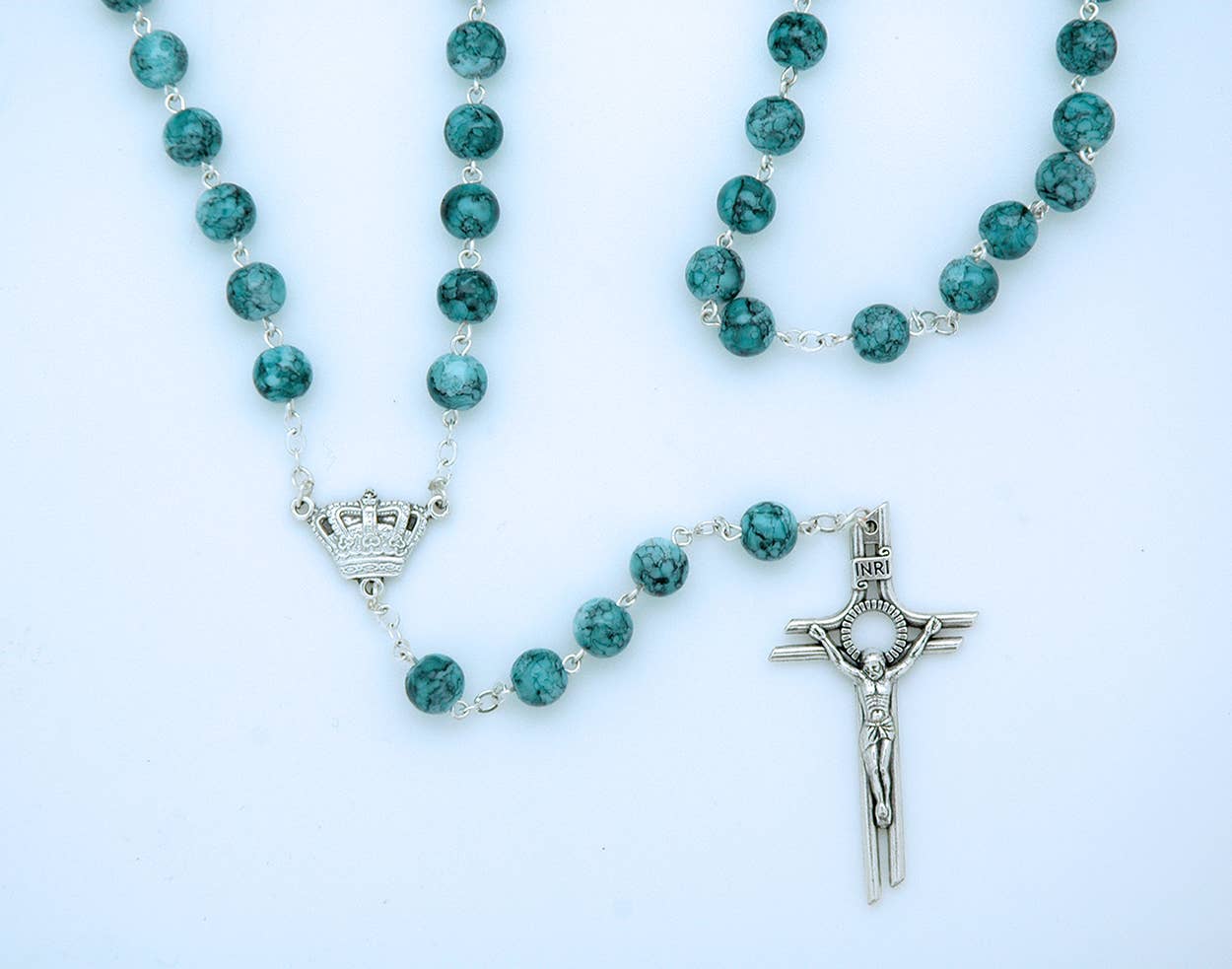 PV100B- Blue Marbled Glass Rosary