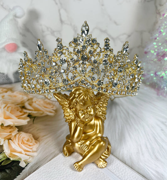 Gold Rhinestone Wedding Tiara, Royal Bridal Crown Headdress