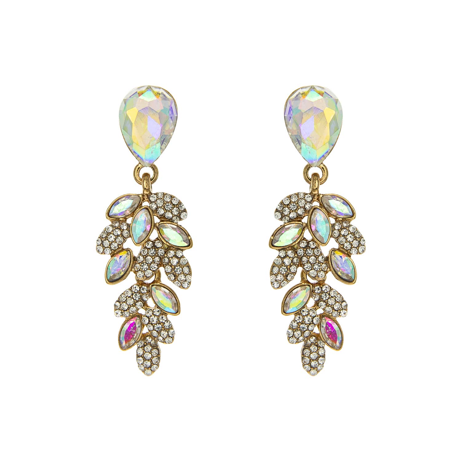 Teardrop Post Multi Rhinestone & Pave Drop Dangle Earrings