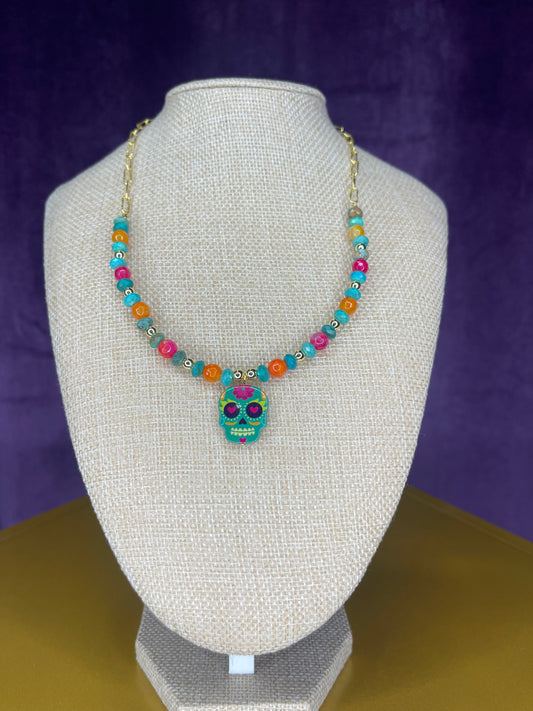 Turquoise and glass beads día de los Muertos