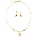 Gold Teardrop Necklace and Earrings Set with Crystals
