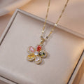 Rainbow Color Flower Pendant Necklace in Stainless Steel