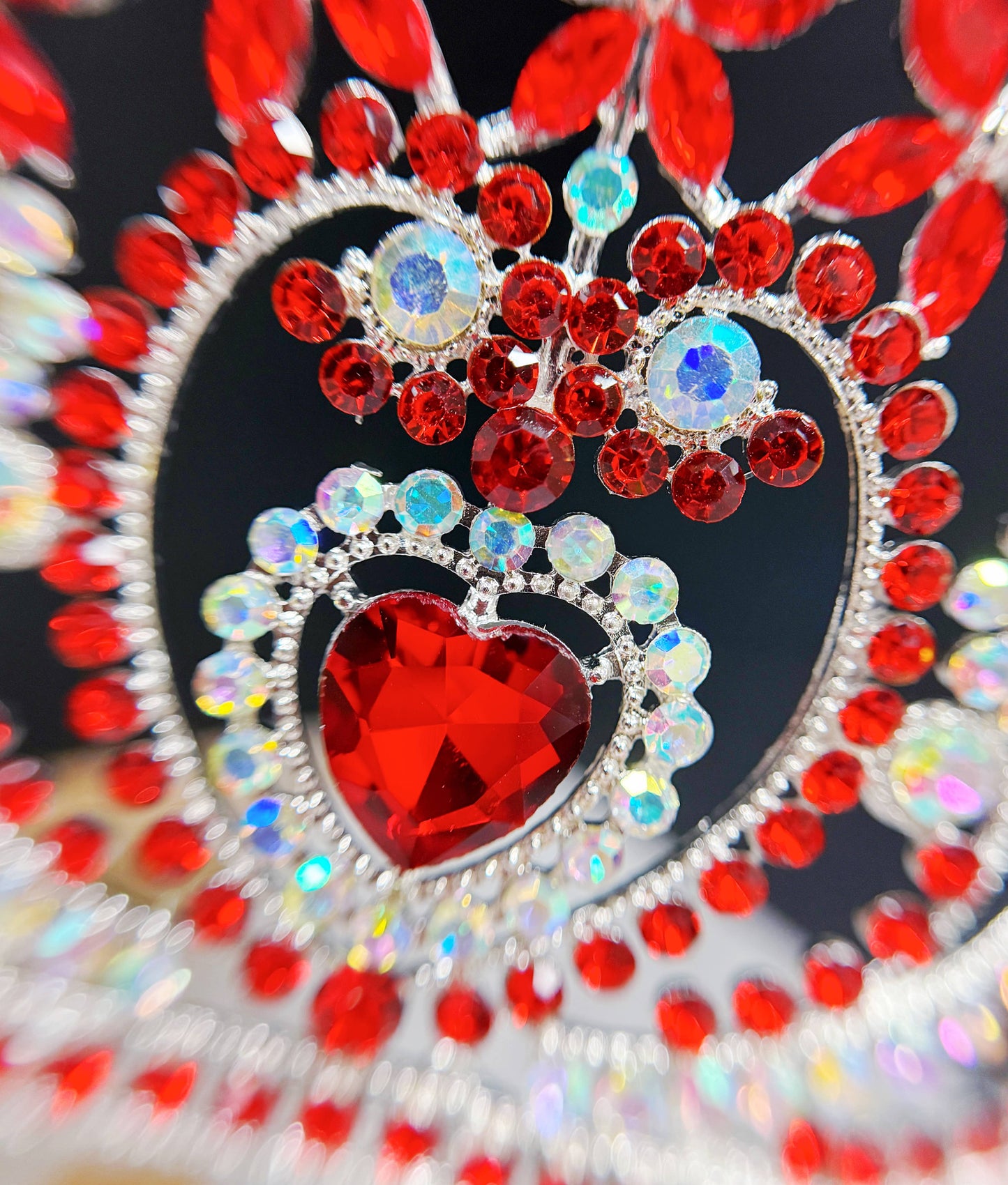 Red Crystal tiara, silver heart tiara, Bridal Headpiece