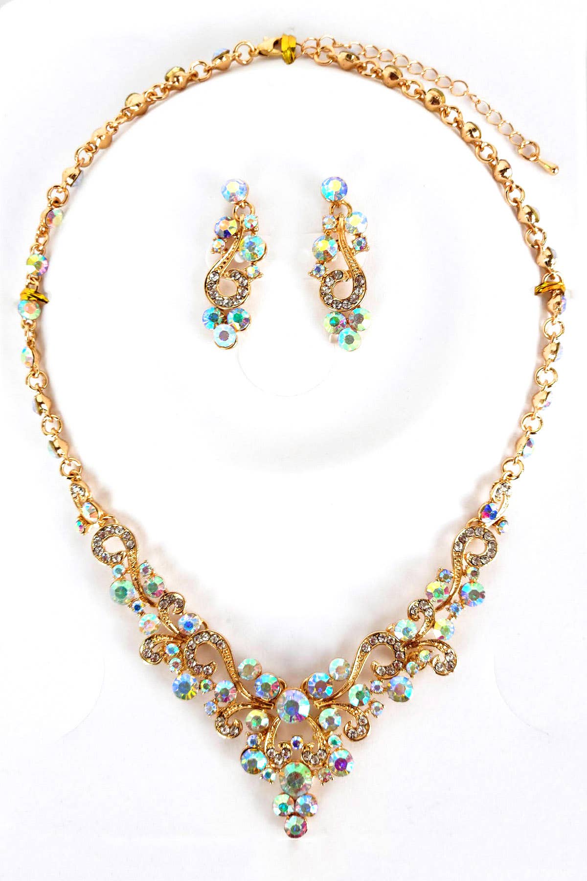 Metal necklace and earring set with jewel rhinestones FJN380