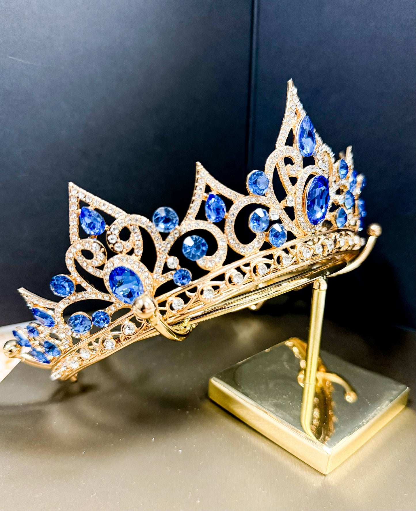 Blue Crown for Women, Gold Crystal Tiara, Princess Tiara