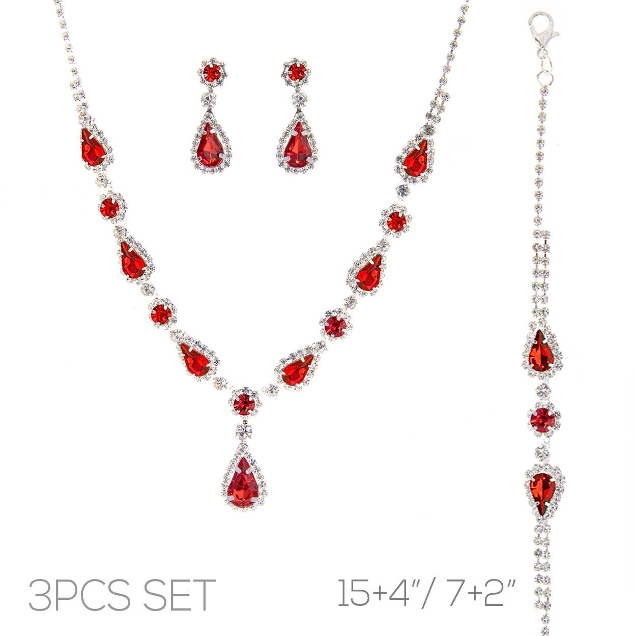 3pc Rhinestone Crystal Teardrop Jewelry Set