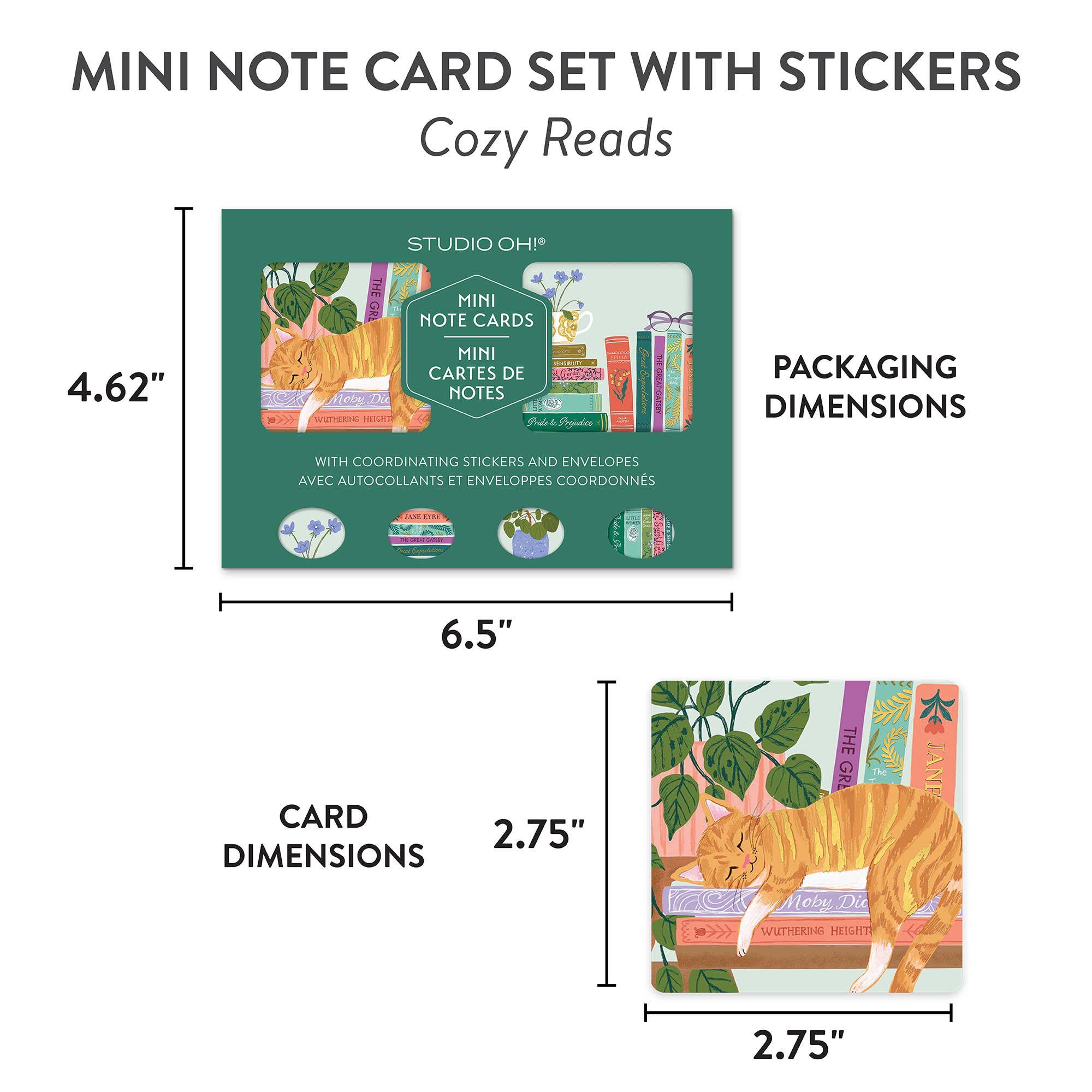 Cozy Reads Assorted Mini Note Card Set with Stickers
