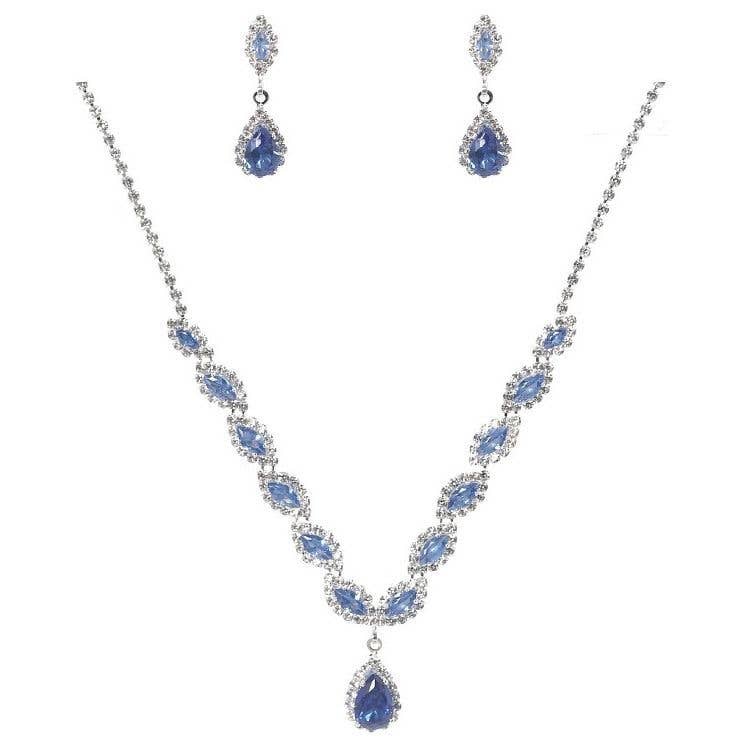 Teardrop Marquise Dangle CZ Necklace Earrings Set