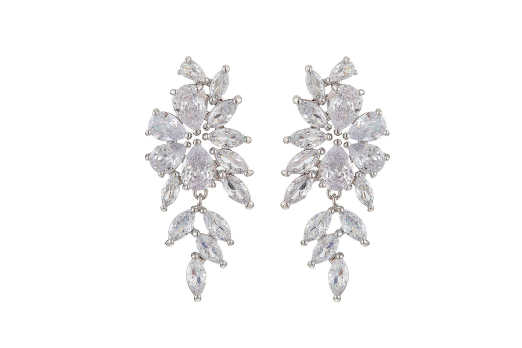 Silver Marquise Cubic Zirconia Cluster Earrings