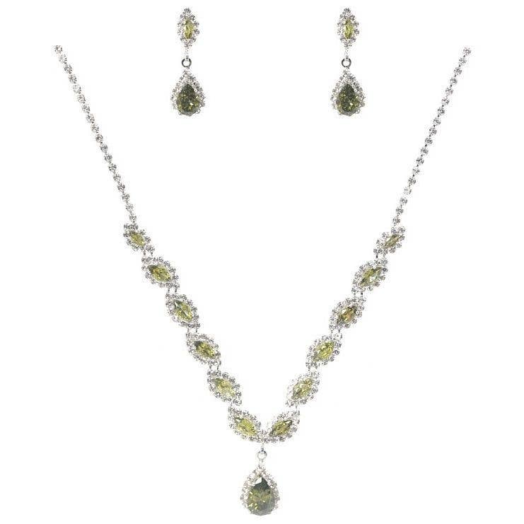 Teardrop Marquise Dangle CZ Necklace Earrings Set