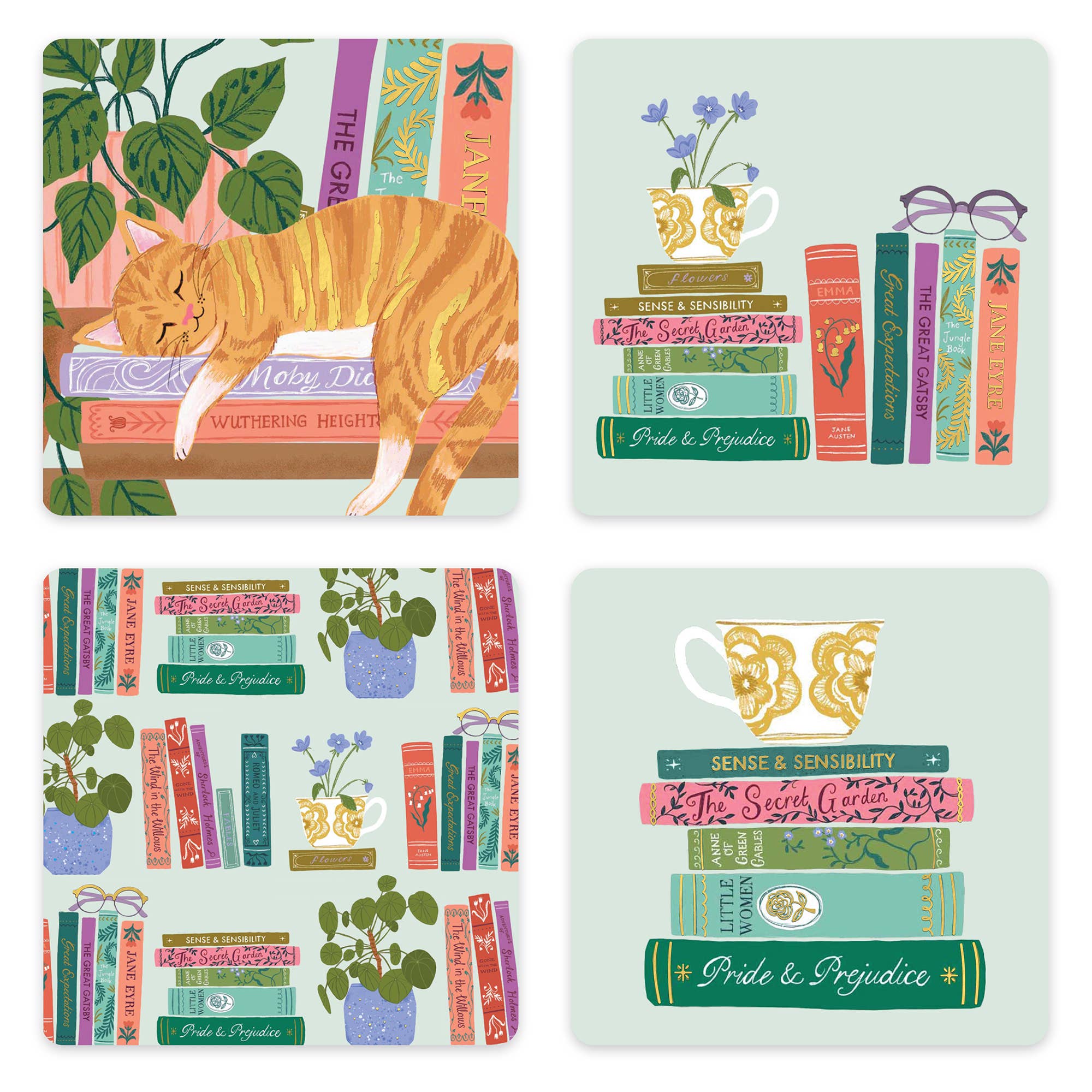 Cozy Reads Assorted Mini Note Card Set with Stickers