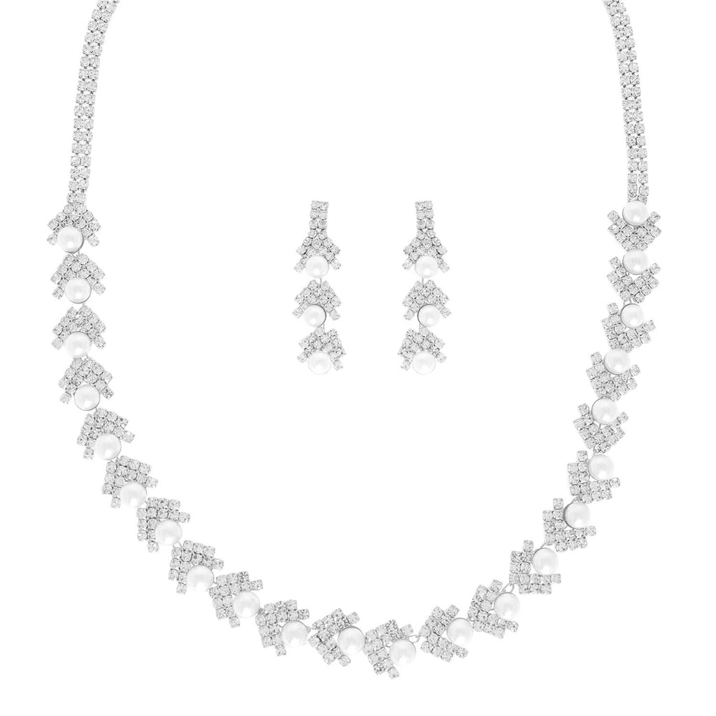 Pearl Rhinestone Pave Chevron Necklace Set