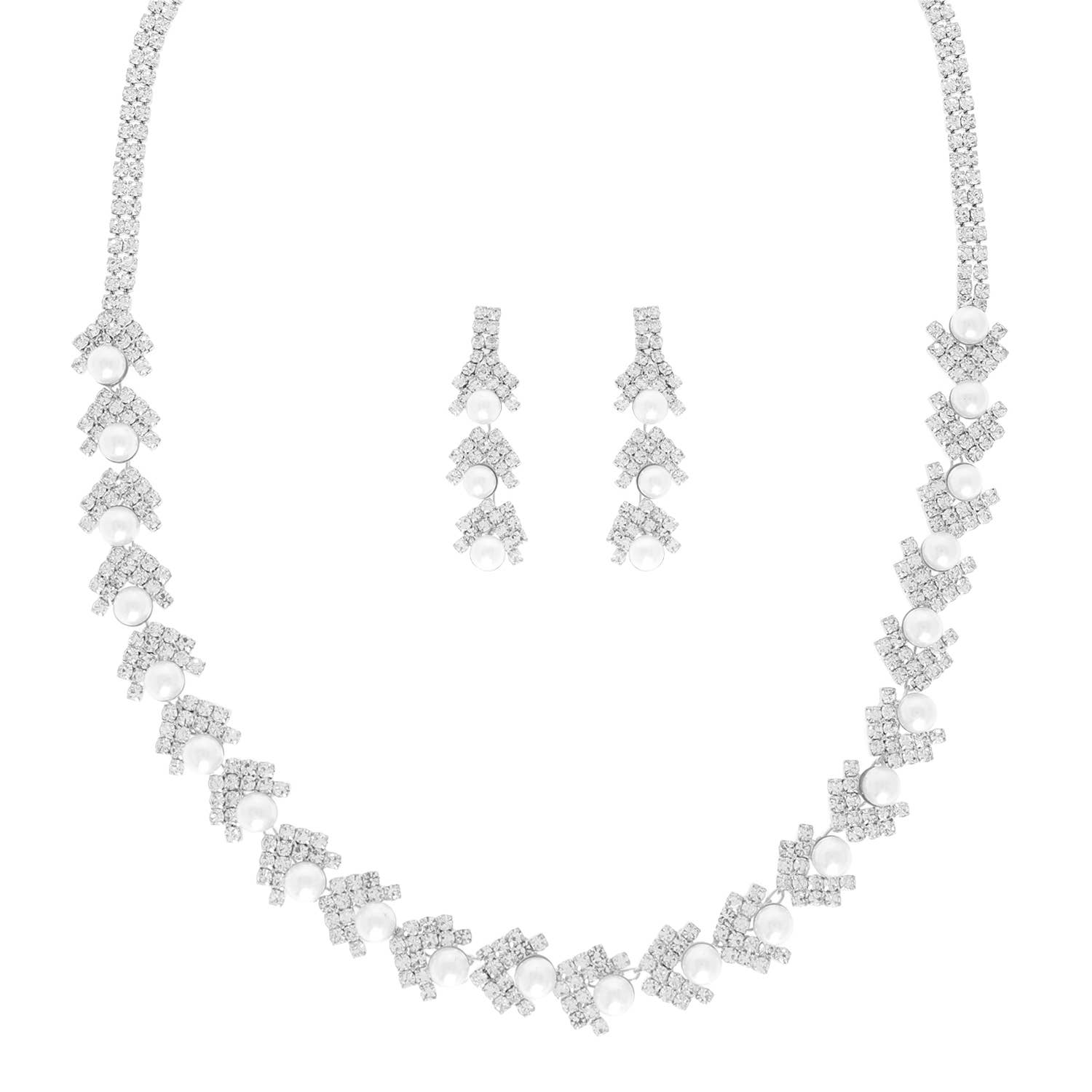 Pearl Rhinestone Pave Chevron Necklace Set