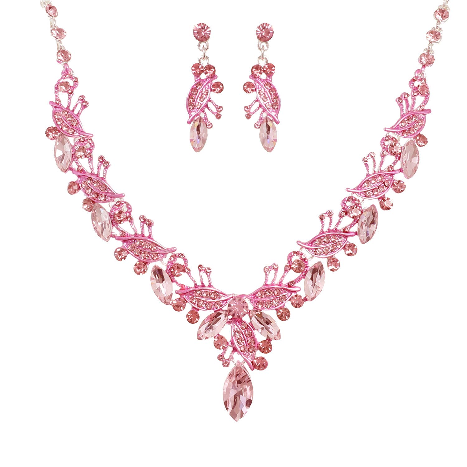 Vine Gemstone Cluster V-Shaped Necklace Set