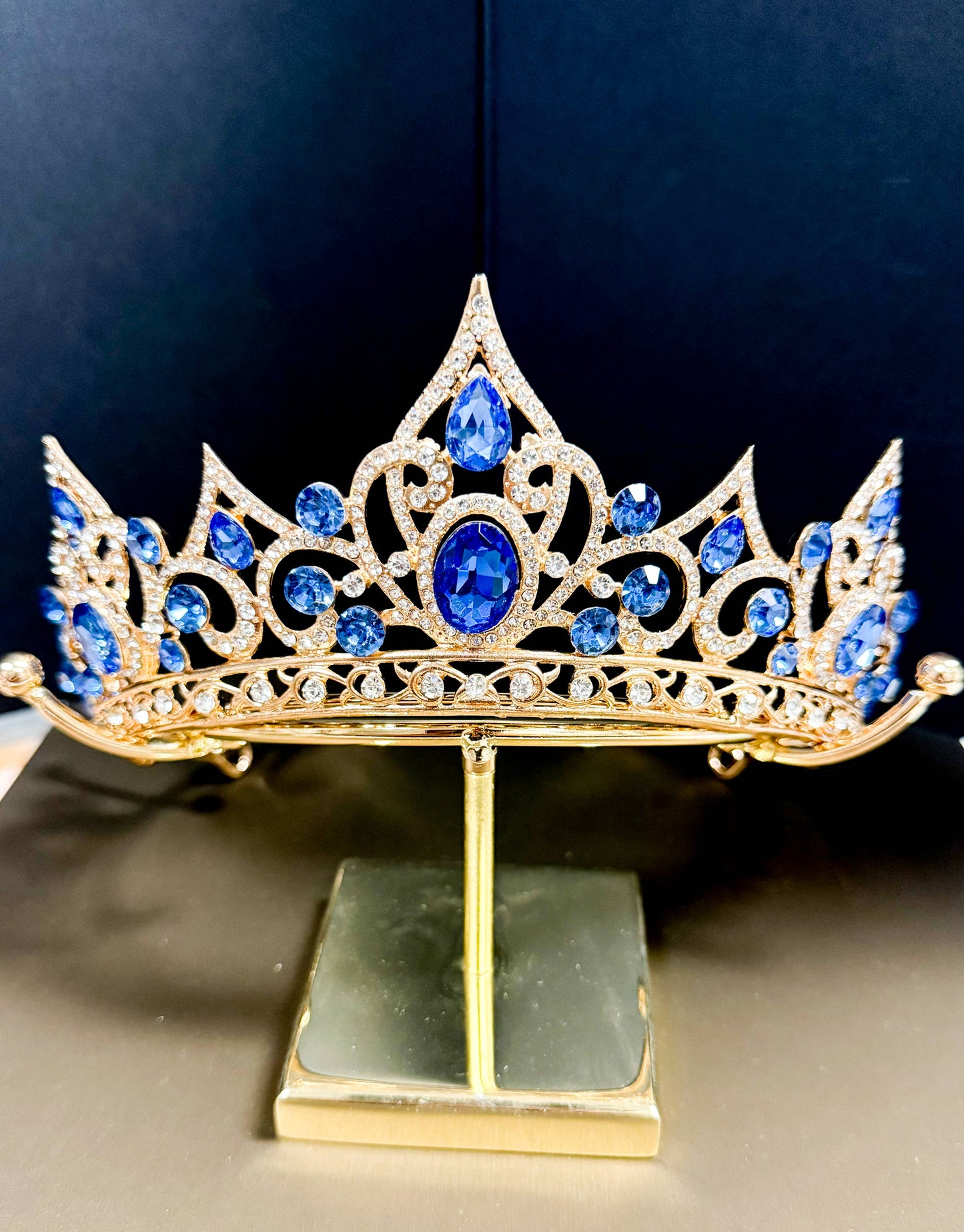 Blue Crown for Women, Gold Crystal Tiara, Princess Tiara