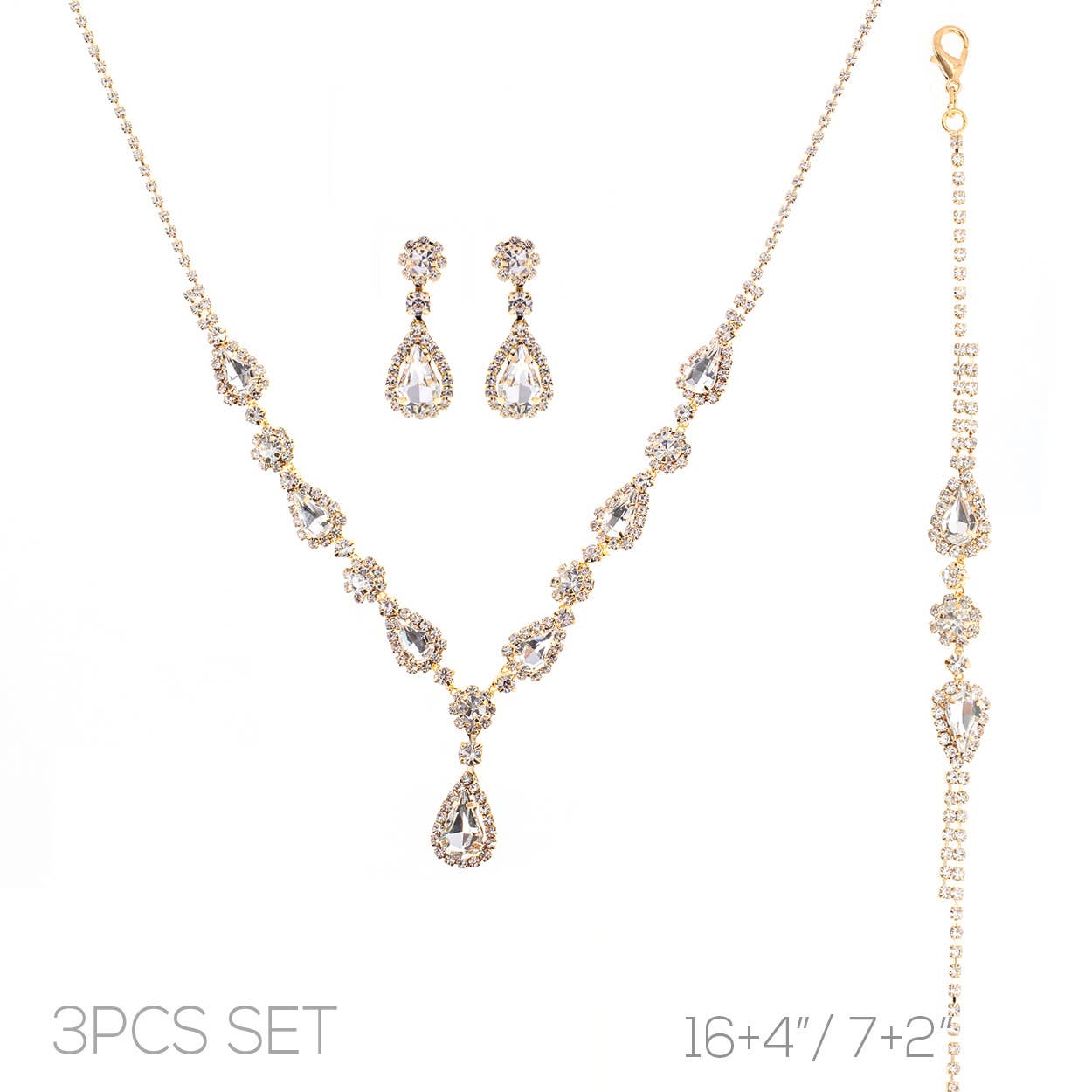 3pc Rhinestone Crystal Teardrop Jewelry Set