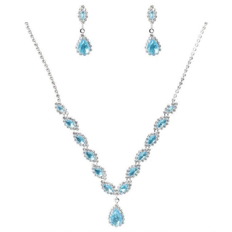 Teardrop Marquise Dangle CZ Necklace Earrings Set