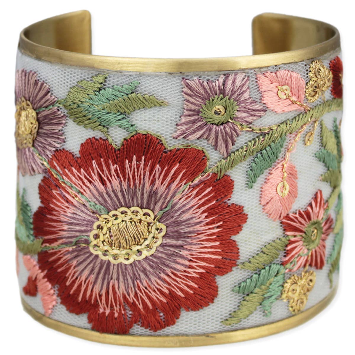 Autumn Bloom Embroidered Cuff Bracelet